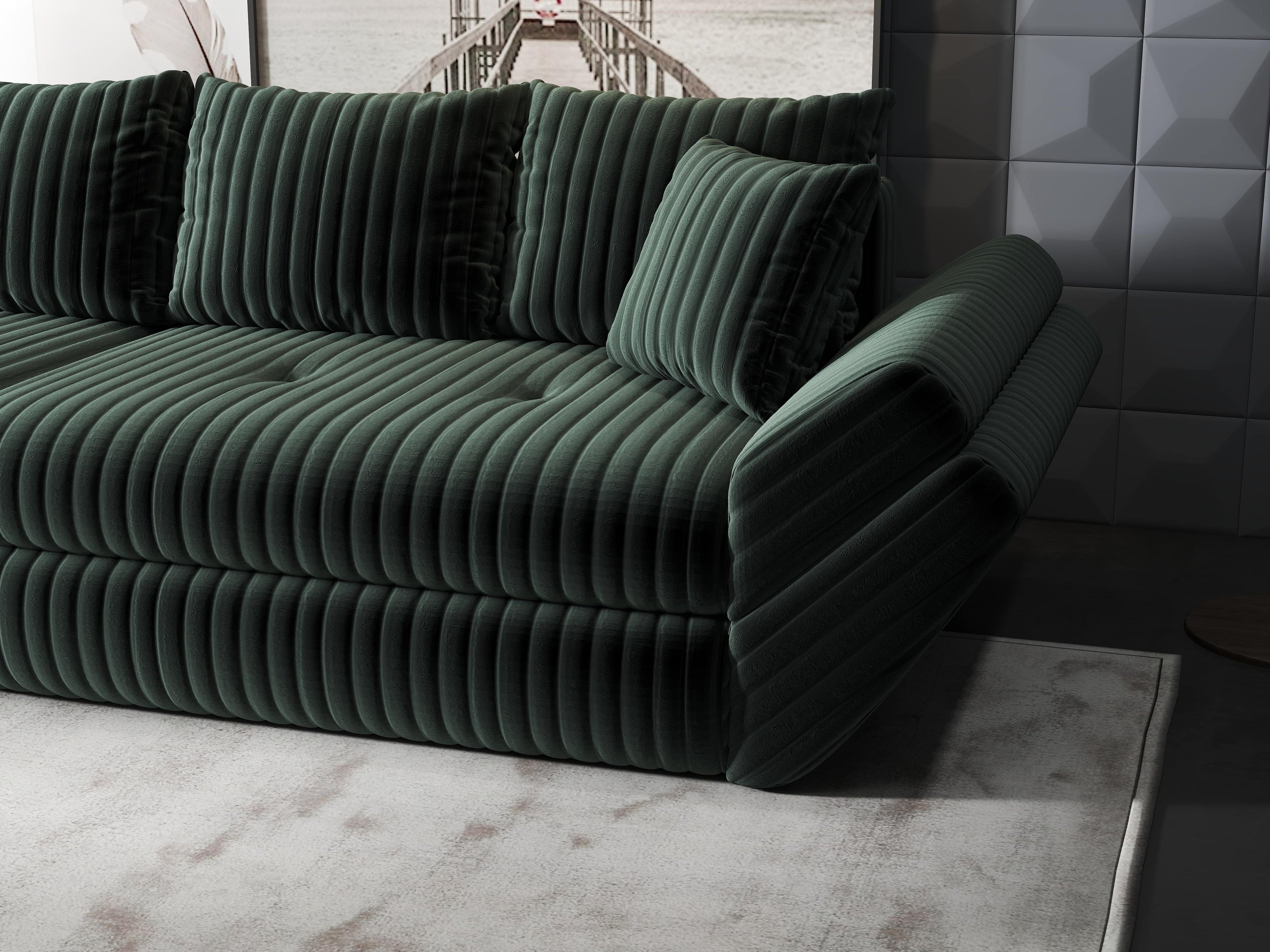 Canapea extensibilă dumonde cu ladă de depozitare si sezut confortabil din spuma high-density, Loana Ambience Verde 300x100 cm