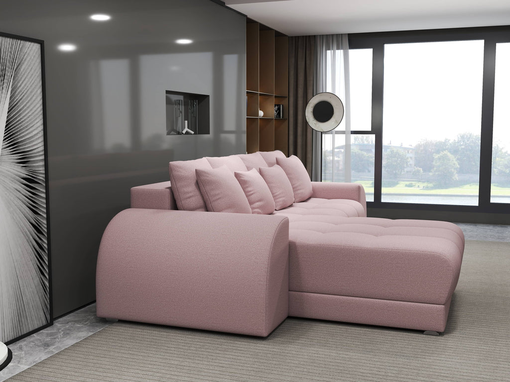 Colțar extensibil dumonde cu ladă de depozitare si sezut confortabil din spuma high-density, Verona Enjoy Roz 290x185 cm