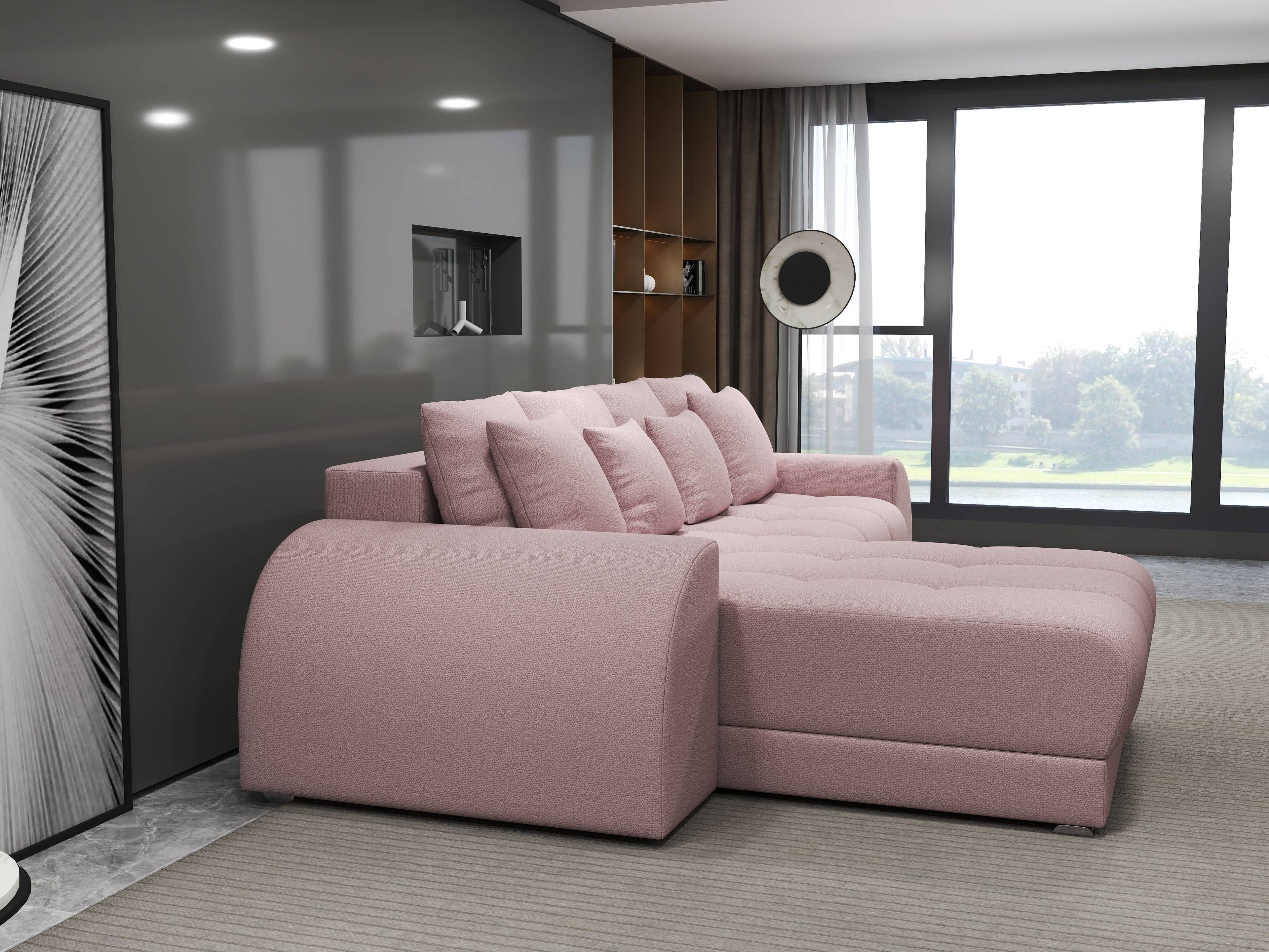 Colțar extensibil dumonde cu ladă de depozitare si sezut confortabil din spuma high-density, Verona Enjoy Roz 290x185 cm