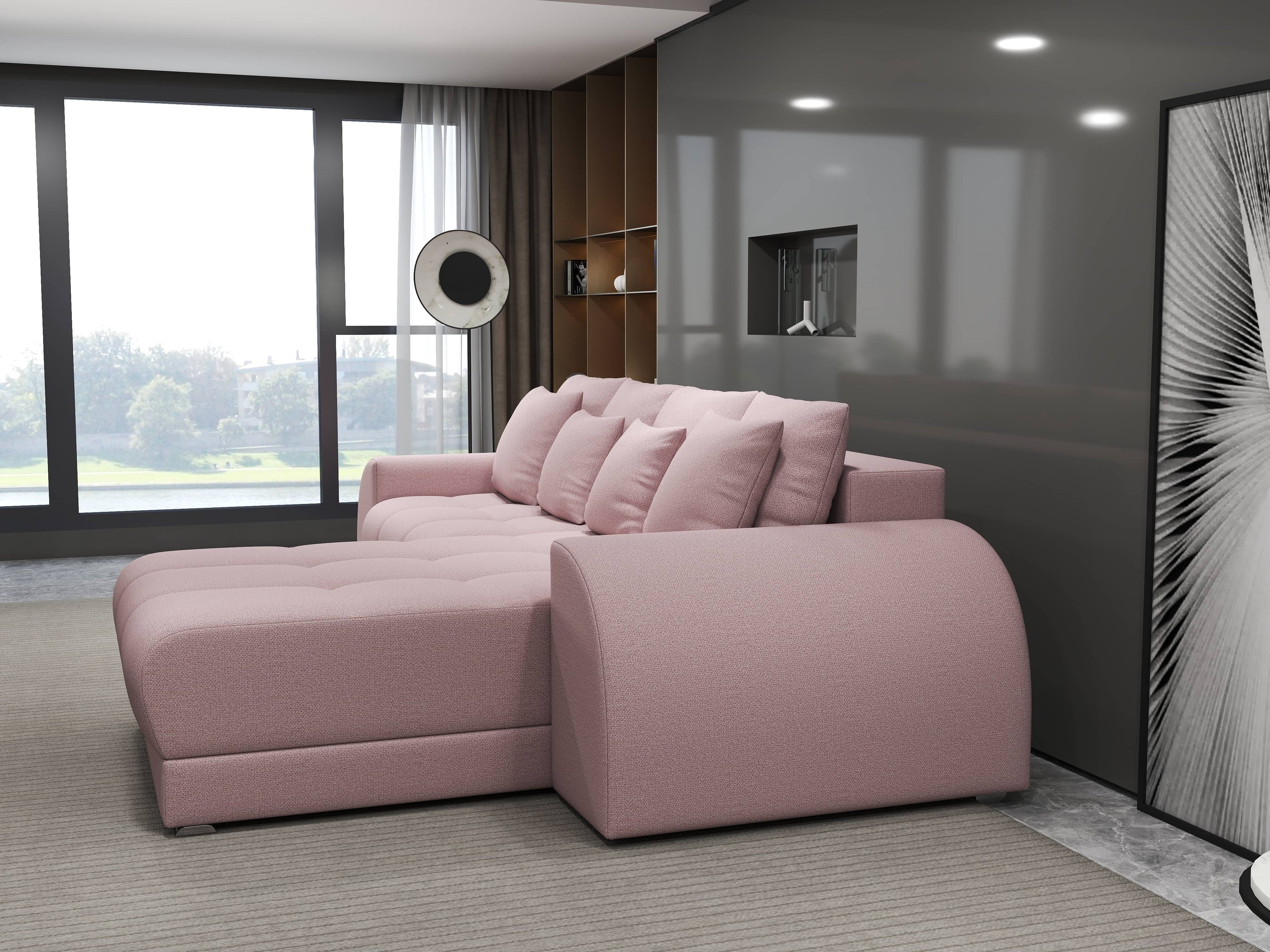 Colțar extensibil dumonde cu ladă de depozitare si sezut confortabil din spuma high-density, Verona Enjoy Roz II 290x185 cm