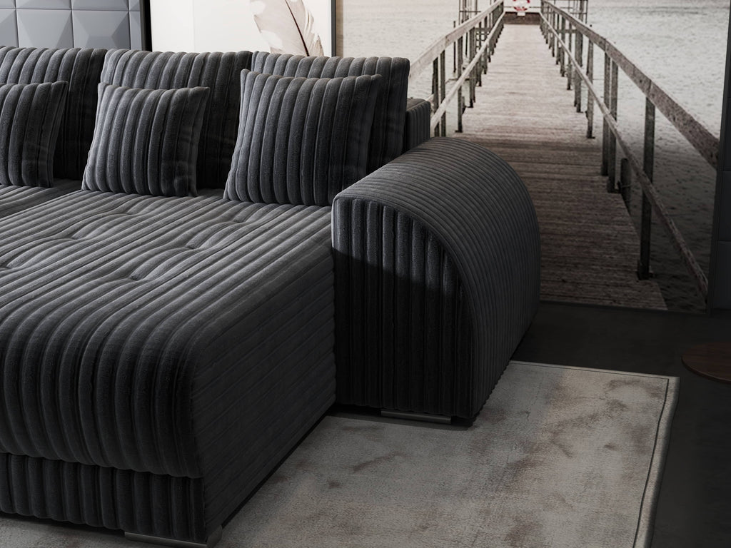 Colțar extensibil dumonde cu ladă de depozitare si sezut confortabil din spuma high-density, Verona Ambience Gri II 290x185 cm