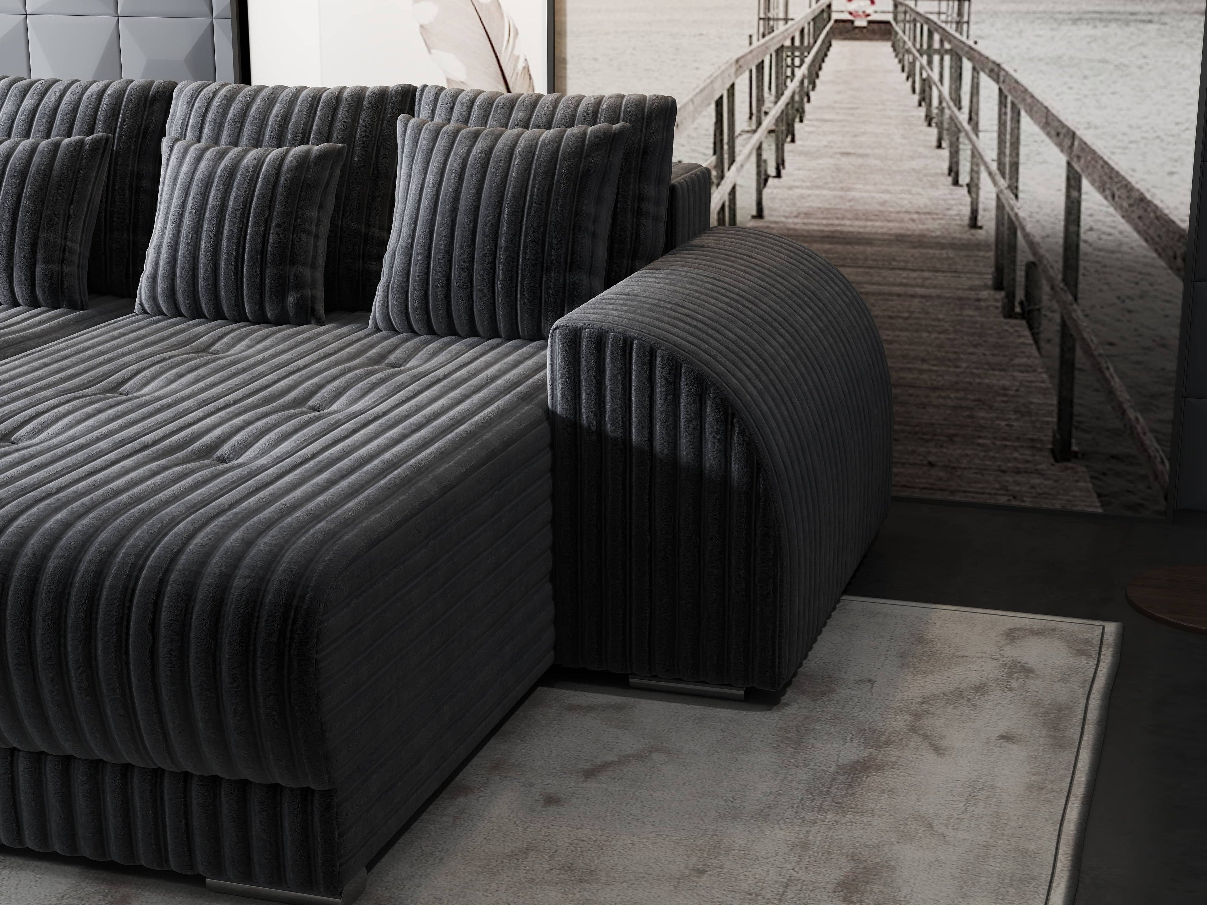 Colțar extensibil dumonde cu ladă de depozitare si sezut confortabil din spuma high-density, Verona Ambience Gri II 290x185 cm