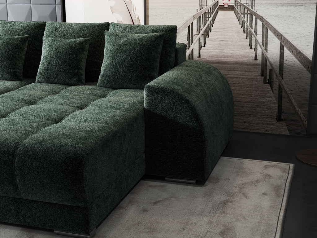 Colțar extensibil dumonde cu ladă de depozitare si sezut confortabil din spuma high-density, Verona Euphoria Verde II 290x185 cm