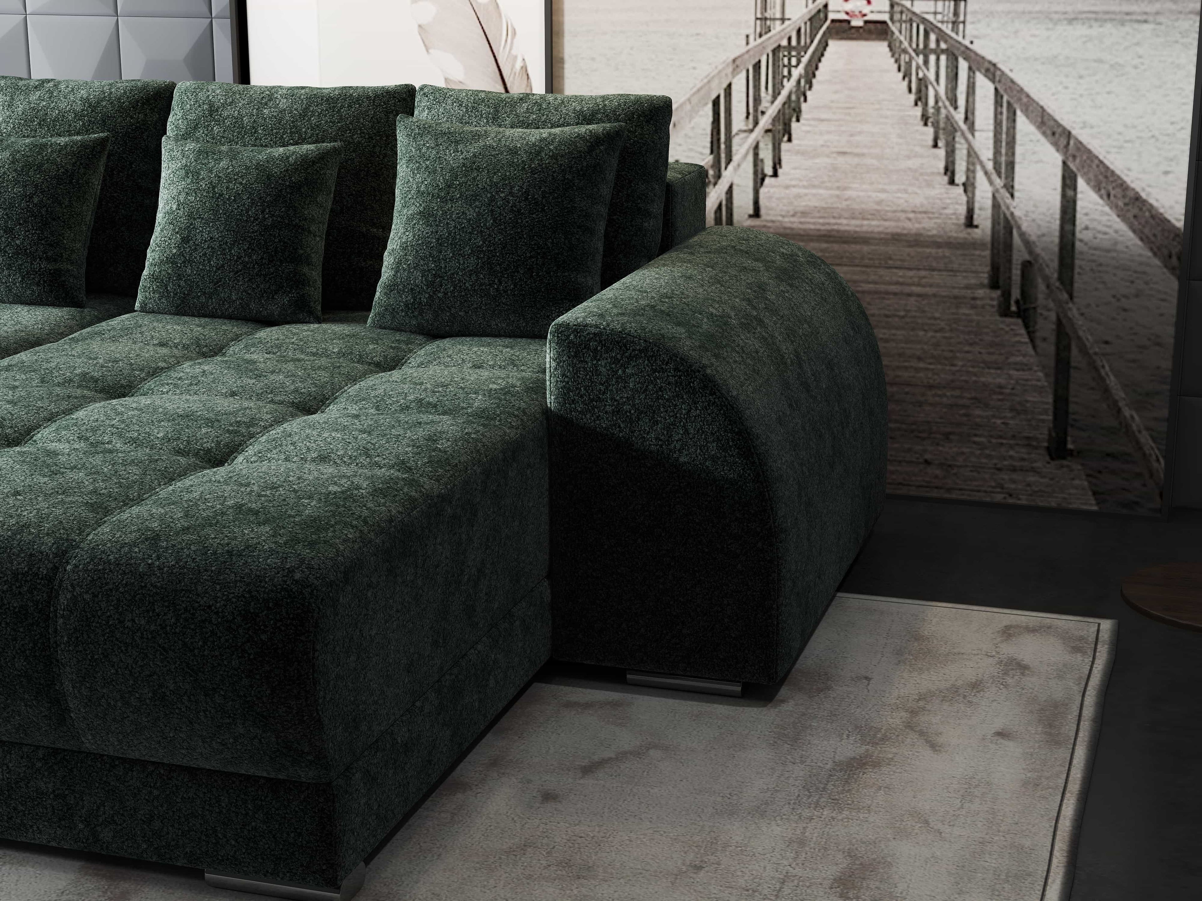 Colțar extensibil dumonde cu ladă de depozitare si sezut confortabil din spuma high-density, Verona Euphoria Verde II 290x185 cm