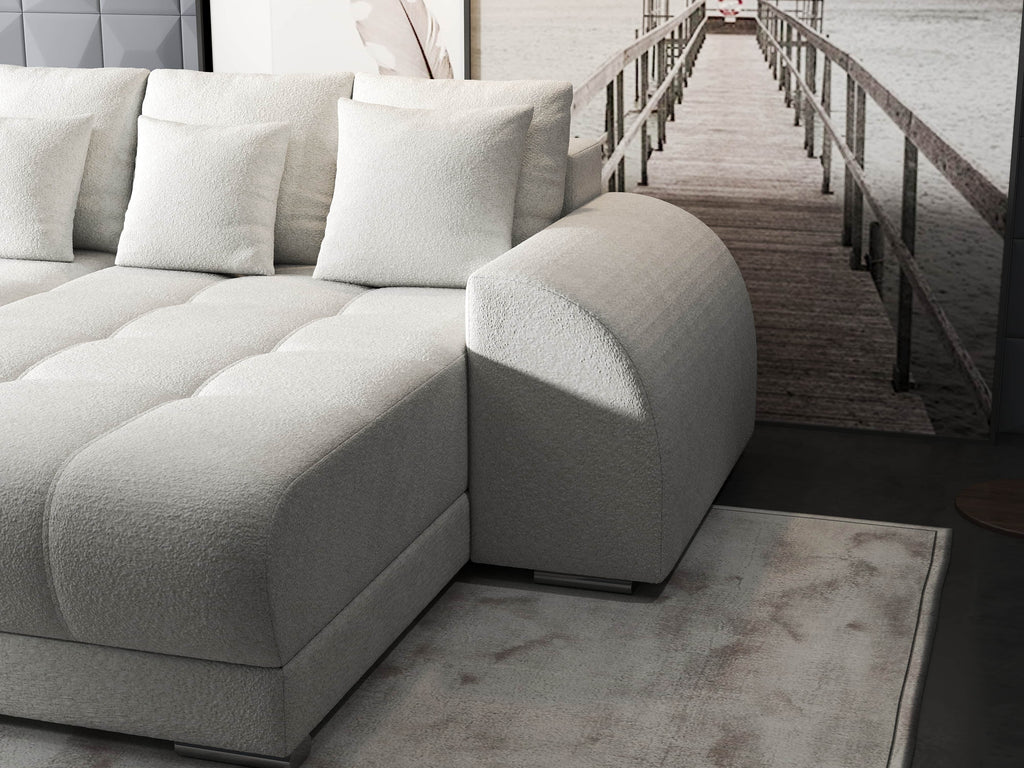 Colțar extensibil dumonde cu ladă de depozitare si sezut confortabil din spuma high-density, Verona Euphoria Ivory II 290x185 cm