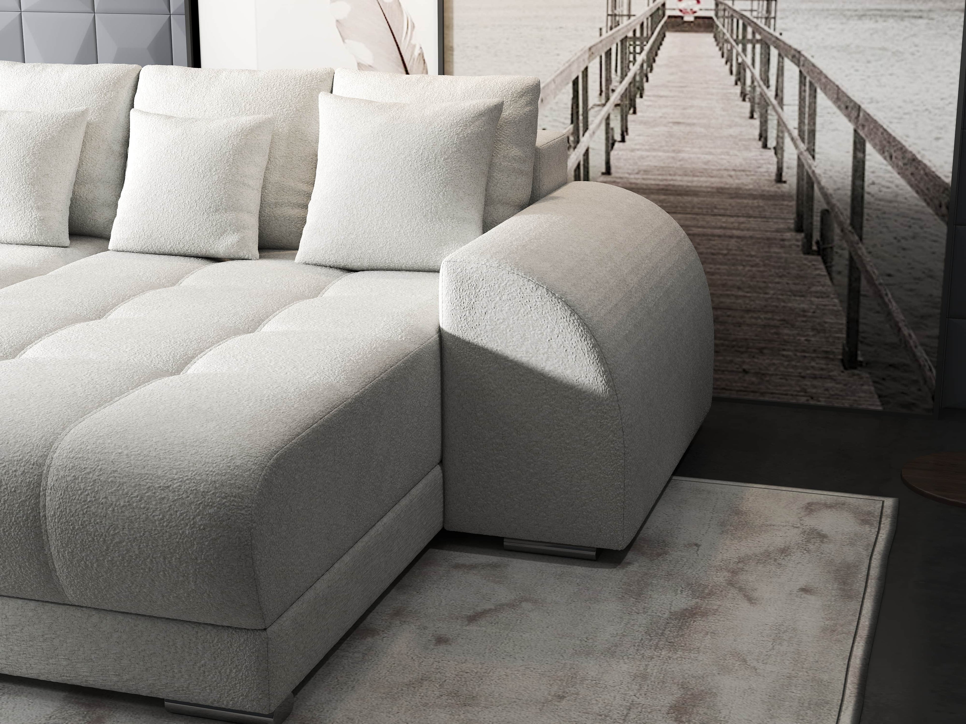Colțar extensibil dumonde cu ladă de depozitare si sezut confortabil din spuma high-density, Verona Euphoria Ivory II 290x185 cm