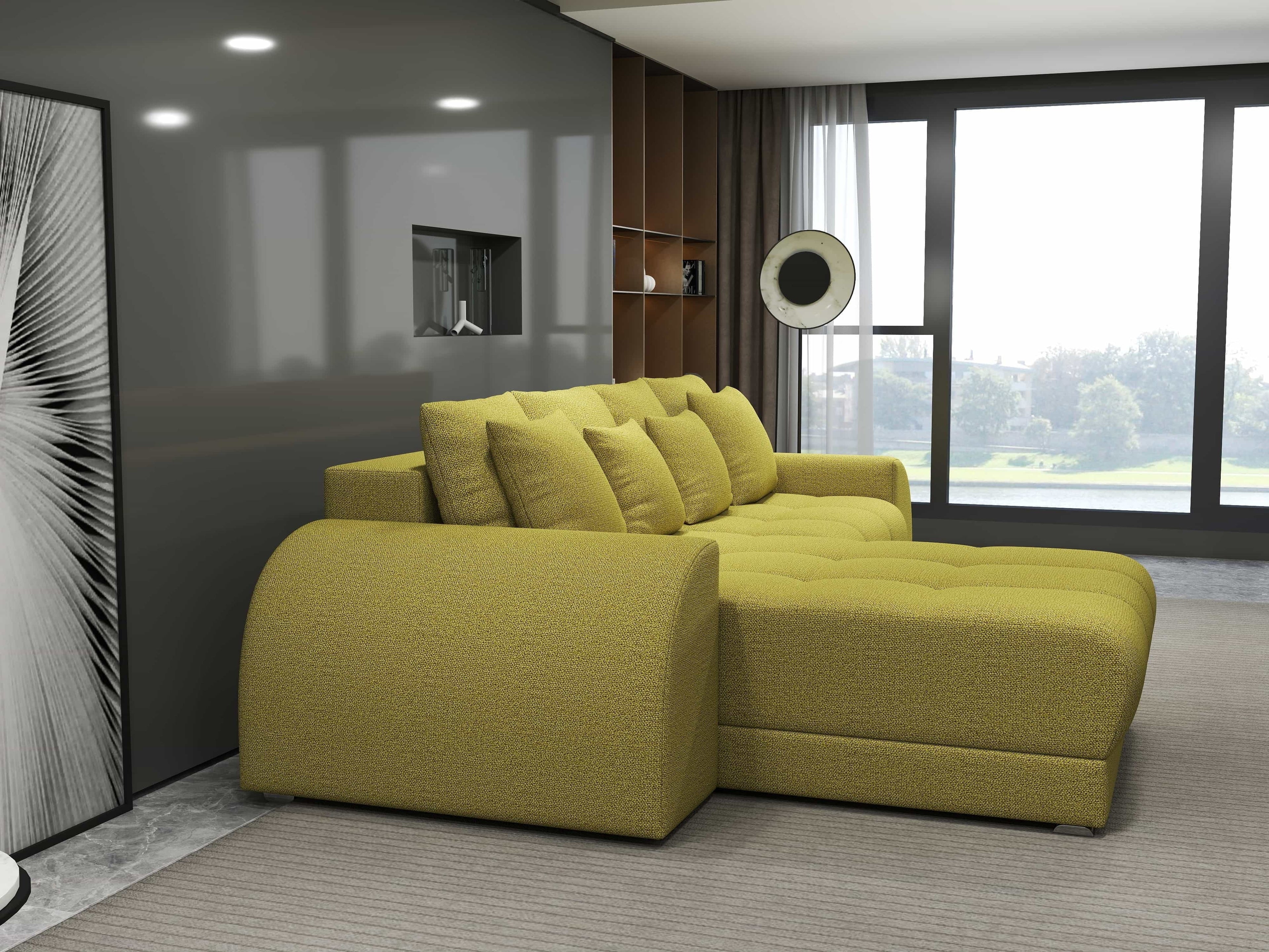Colțar extensibil dumonde cu ladă de depozitare si sezut confortabil din spuma high-density, Verona Enjoy Verde 290x185 cm