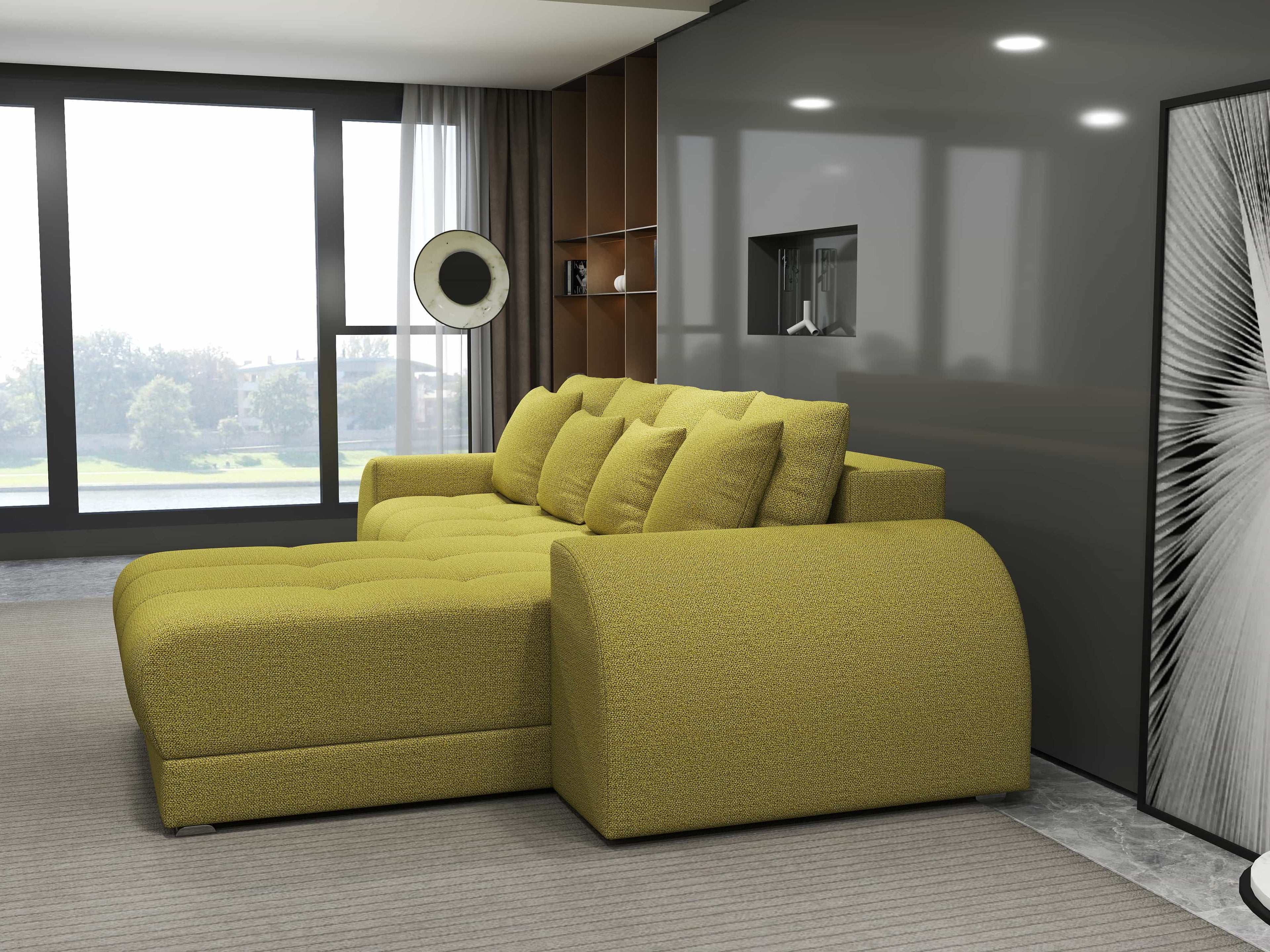 Colțar extensibil dumonde cu ladă de depozitare si sezut confortabil din spuma high-density, Verona Enjoy Verde II 290x185 cm