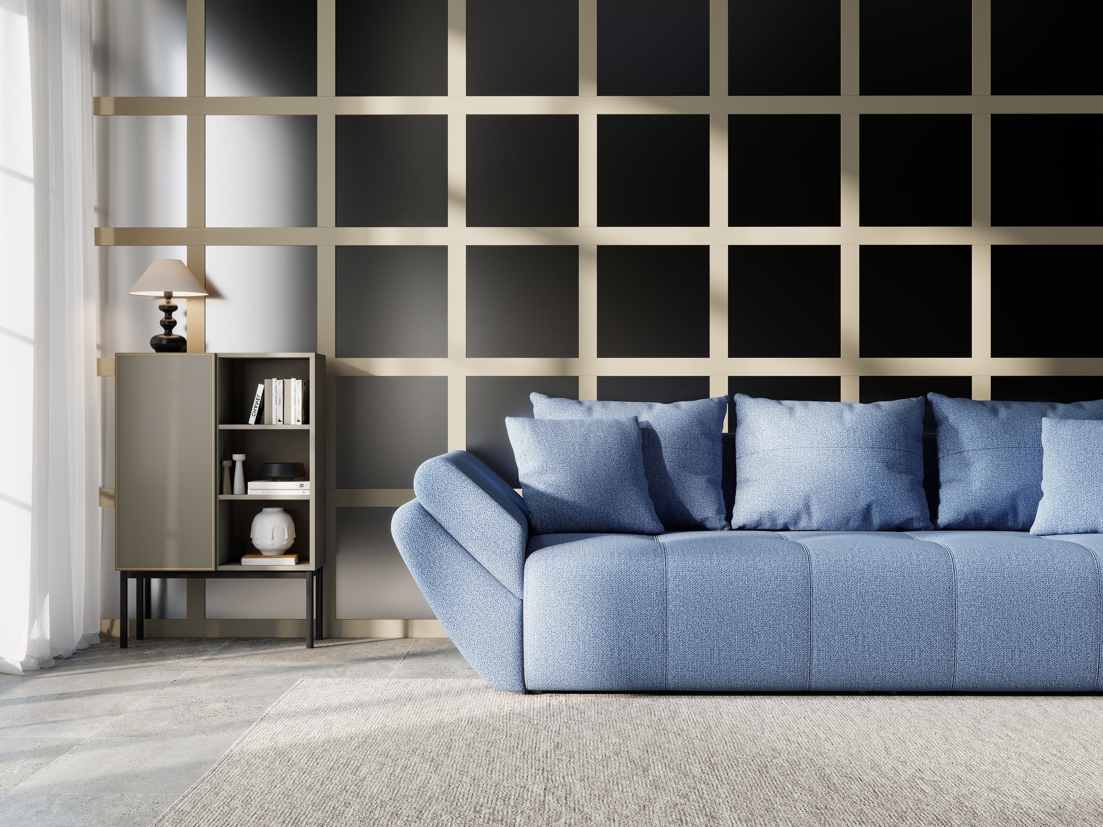 Canapea extensibilă dumonde cu ladă de depozitare si sezut confortabil din spuma high-density, Berlin Enjoy Blue 250x100 cm