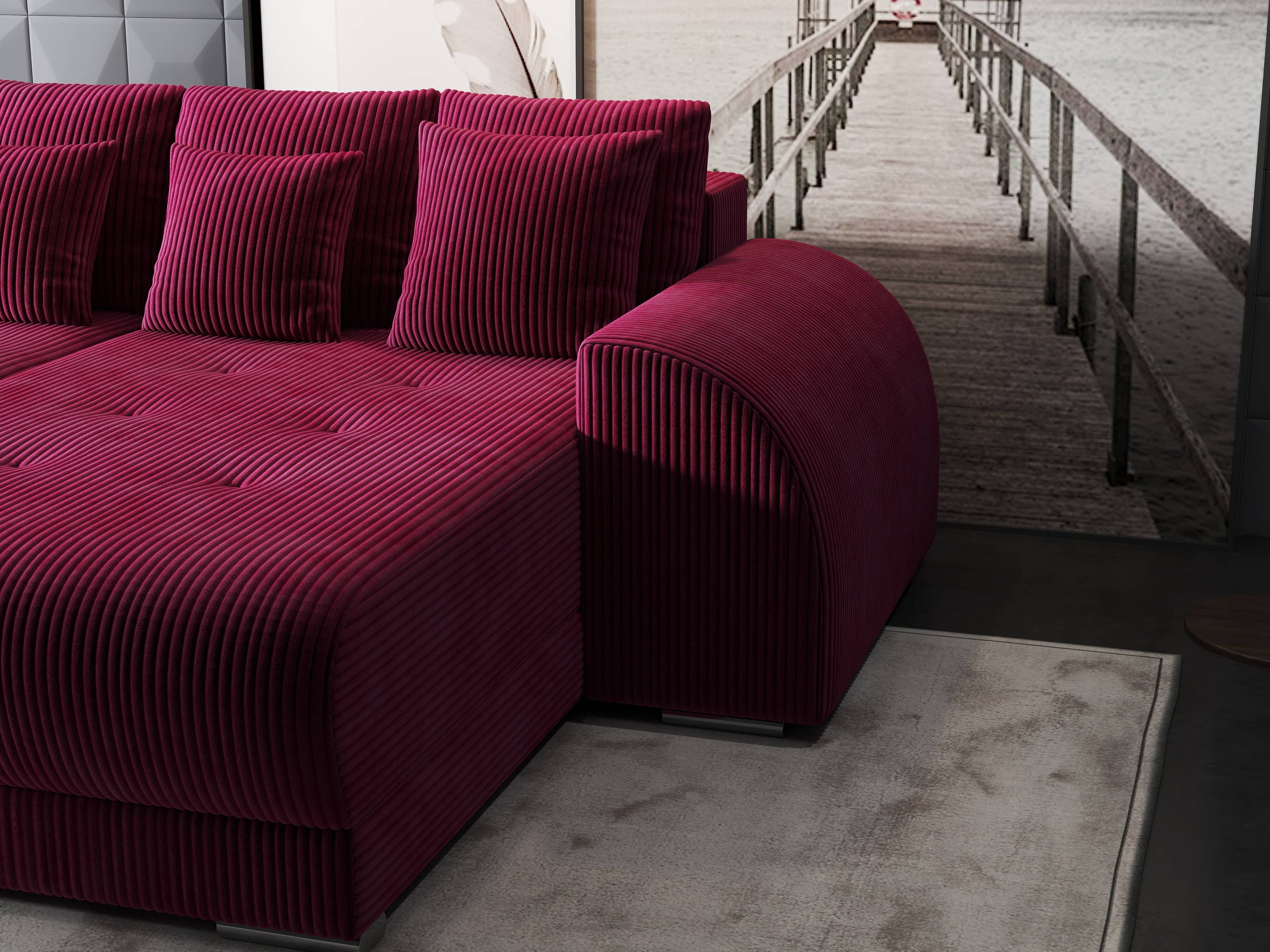 Colțar extensibil dumonde cu ladă de depozitare si sezut confortabil din spuma high-density, Verona Zoom Rosu II 290x185 cm