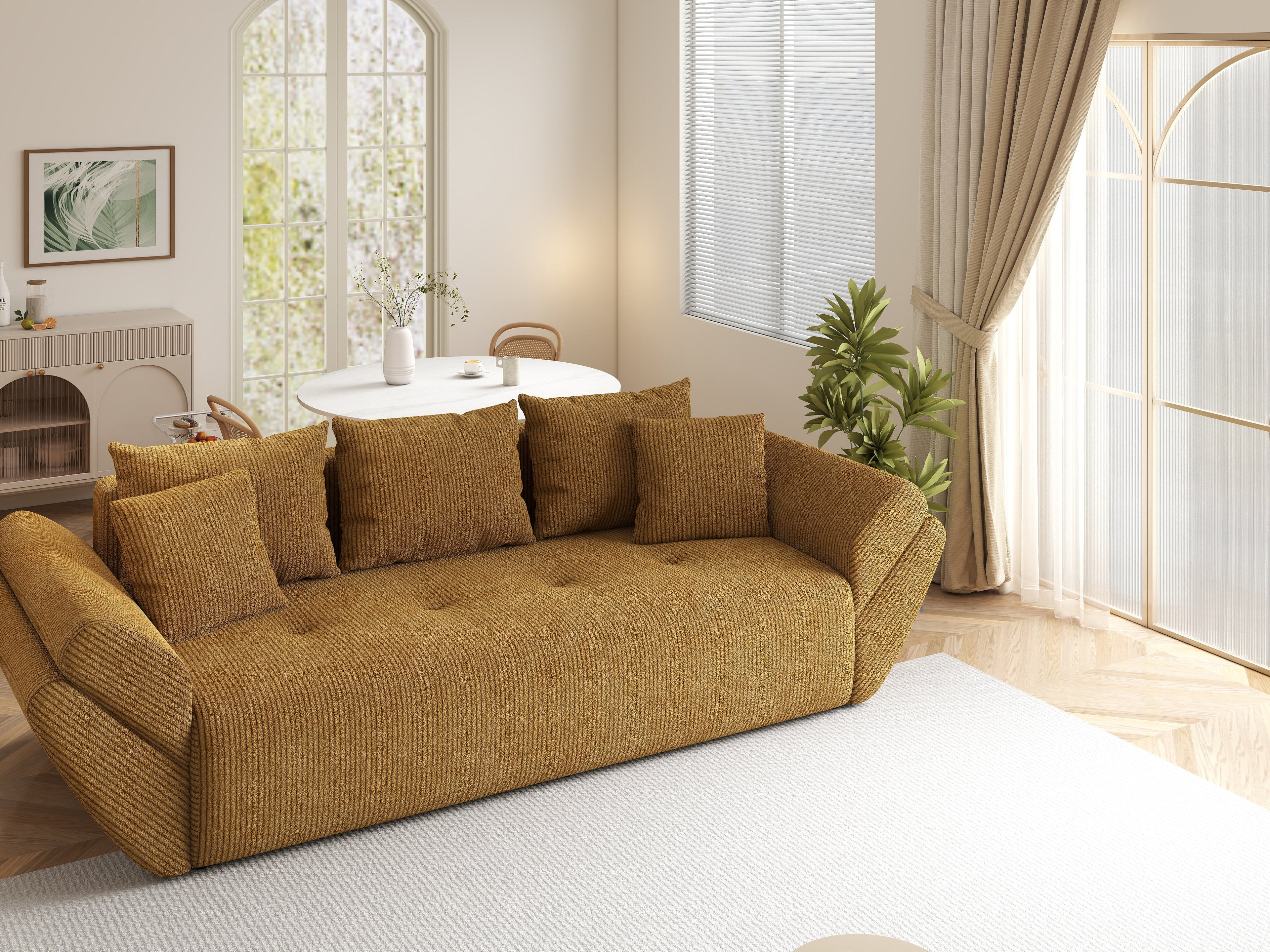 Canapea extensibilă dumonde cu ladă de depozitare si sezut confortabil din spuma high-density, Berlin Zoom Mustar 250x100 cm