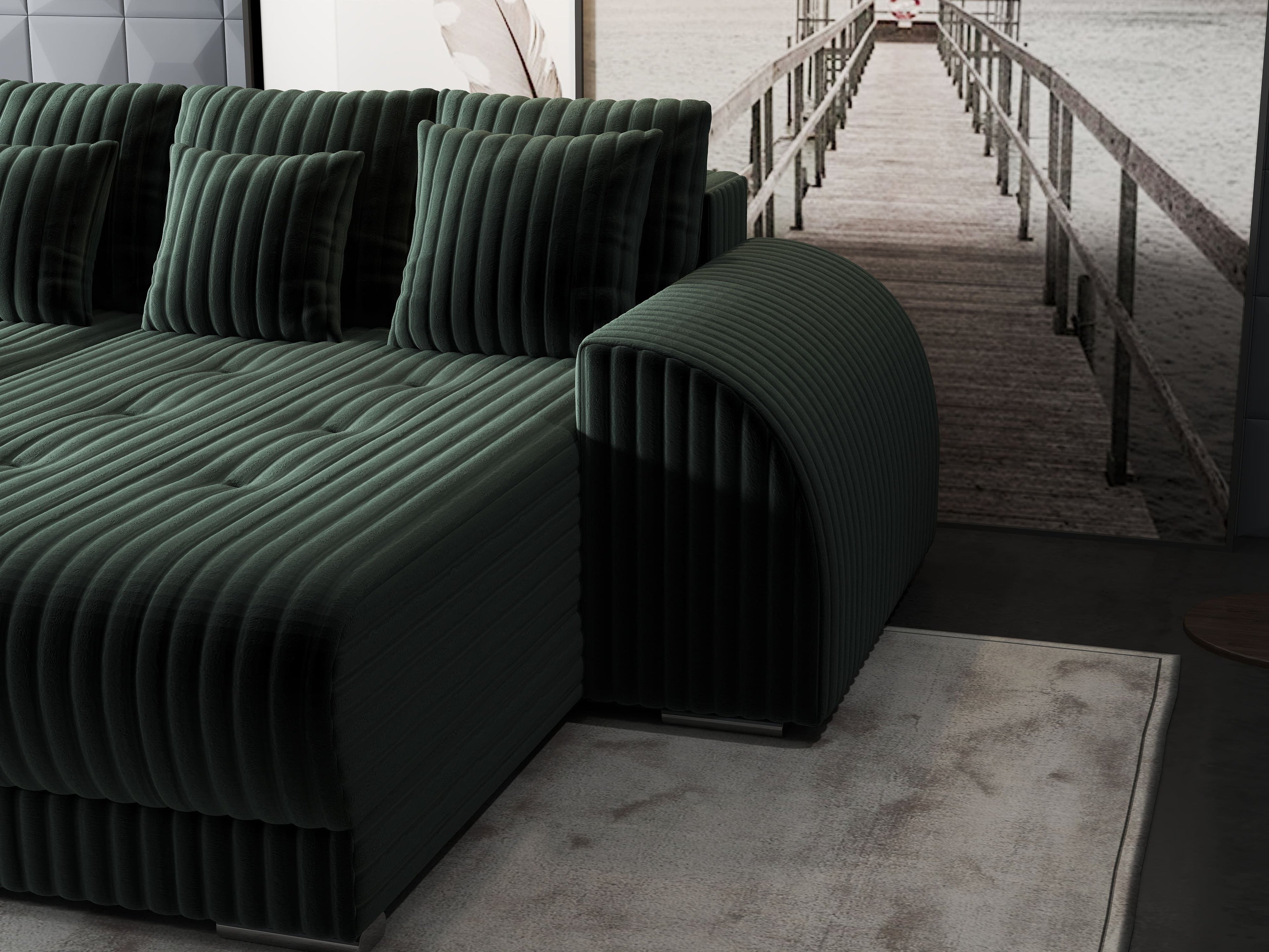 Colțar extensibil dumonde cu ladă de depozitare si sezut confortabil din spuma high-density, Verona Ambience Verde II 290x185 cm