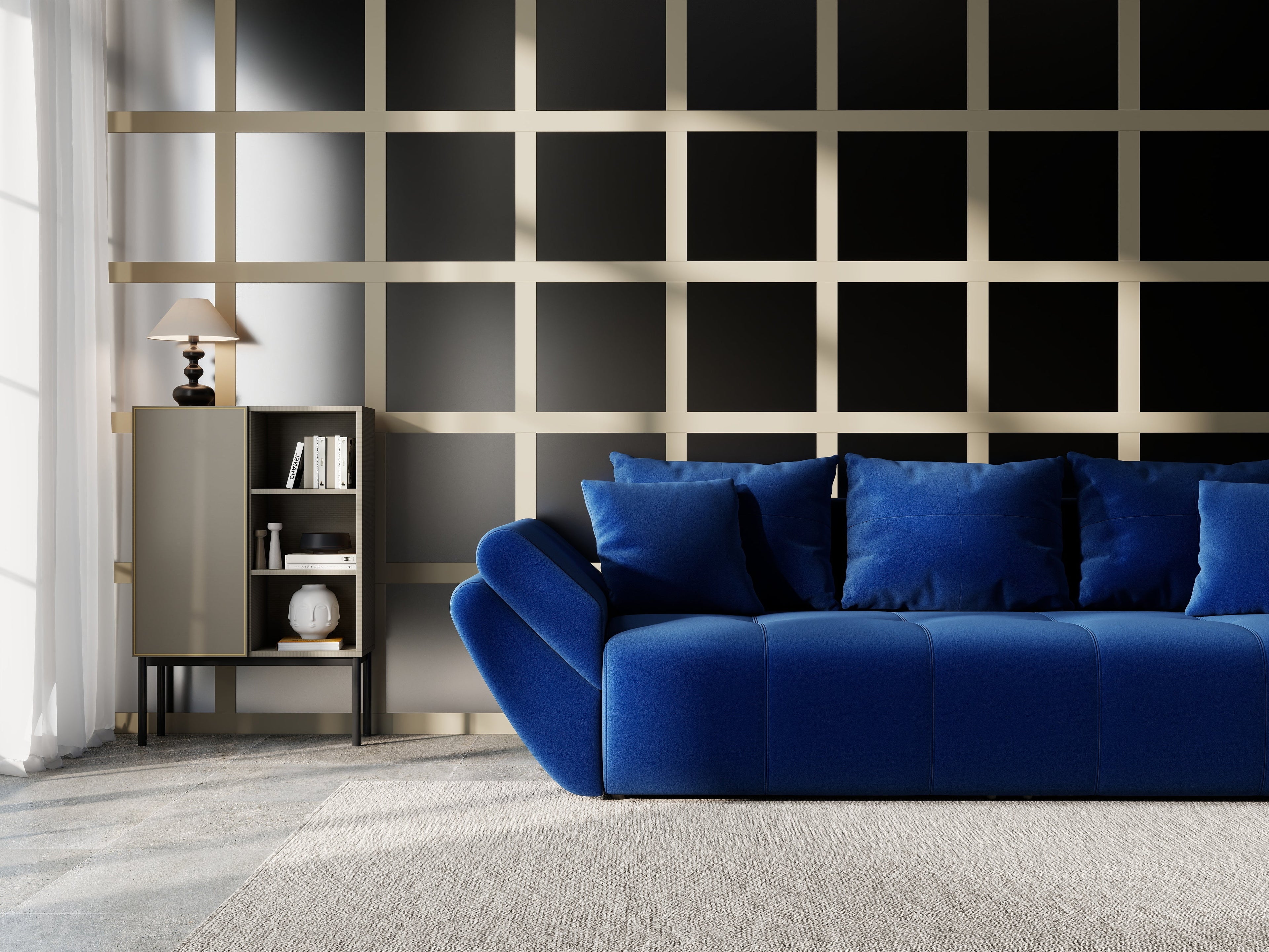 Canapea extensibilă dumonde cu ladă de depozitare si sezut confortabil din spuma high-density, Berlin Royal Blue 250x100 cm