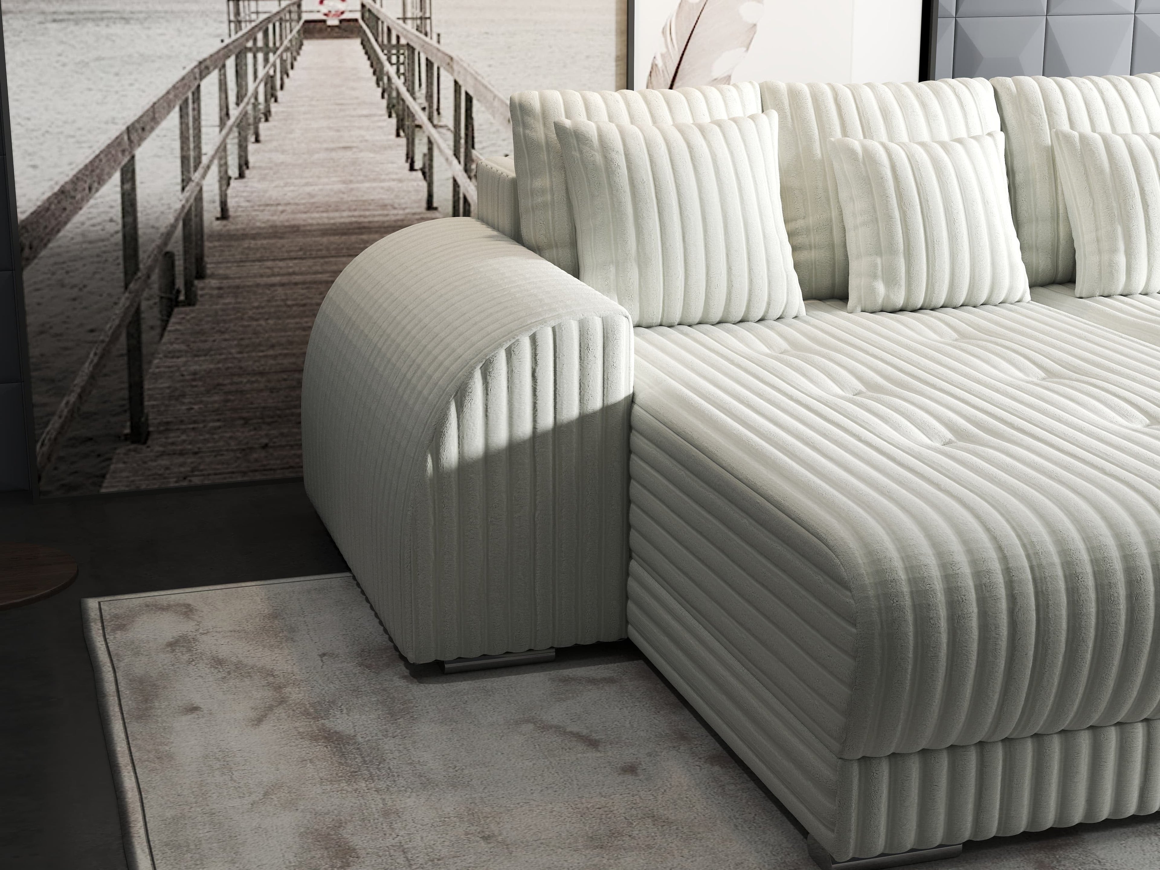 Colțar extensibil dumonde cu ladă de depozitare si sezut confortabil din spuma high-density, Verona Ambience Ivory 290x185 cm
