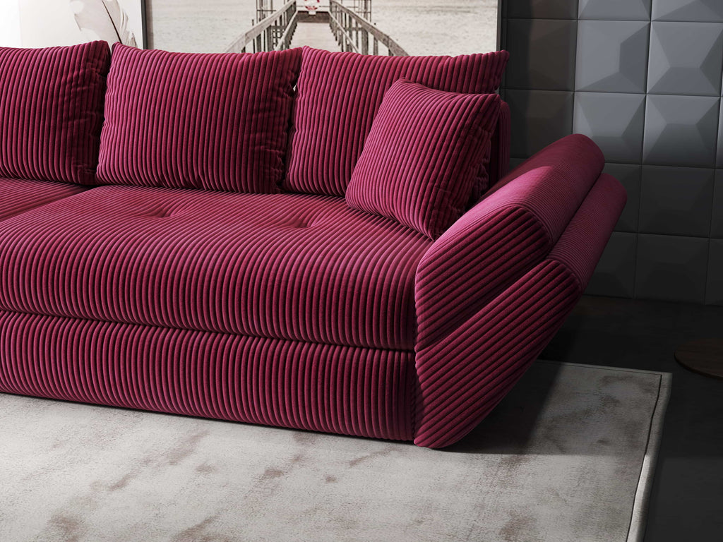 Canapea extensibilă dumonde cu ladă de depozitare si sezut confortabil din spuma high-density, Loana Zoom Rosu 300x100 cm