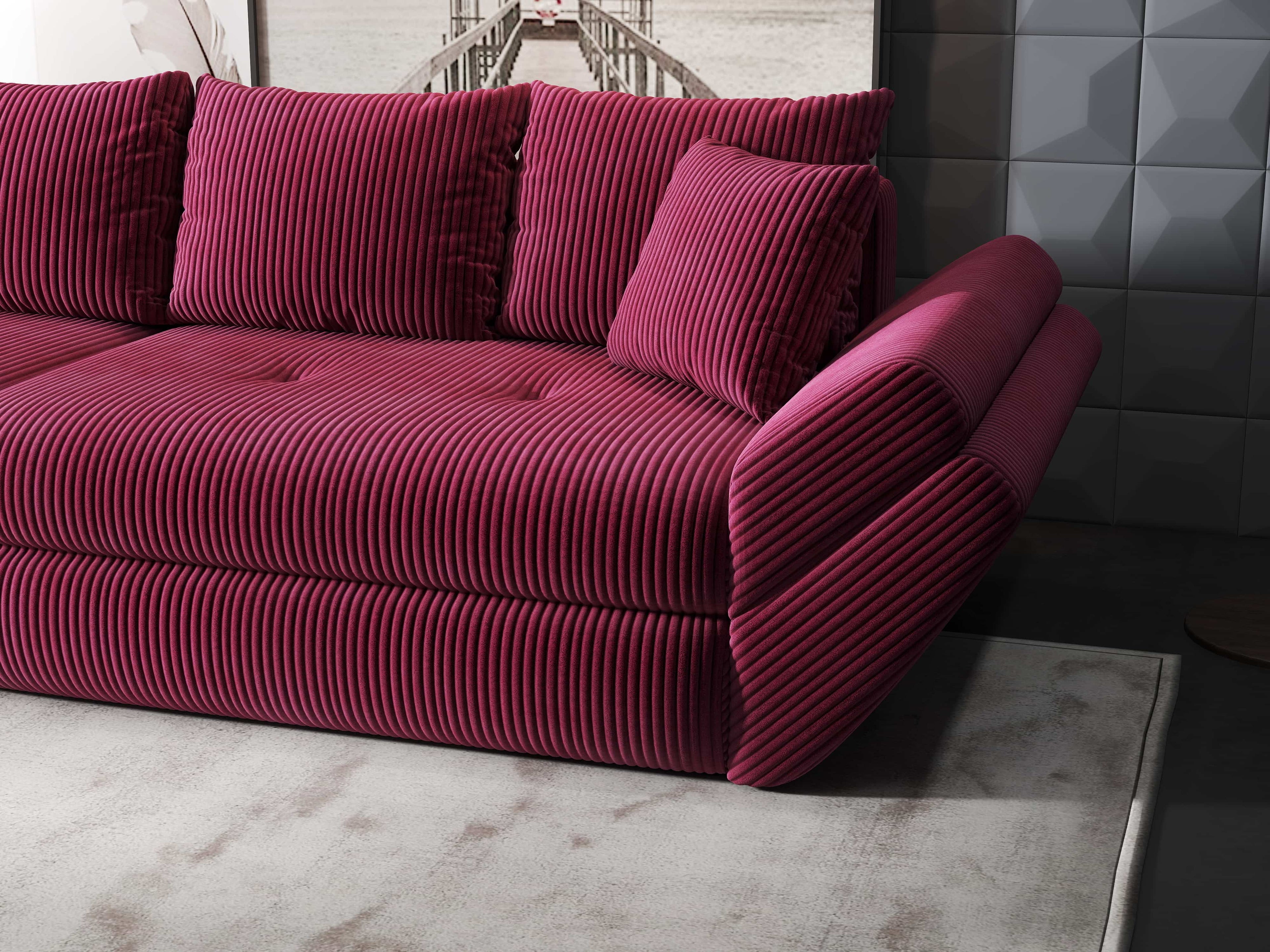 Canapea extensibilă dumonde cu ladă de depozitare si sezut confortabil din spuma high-density, Loana Zoom Rosu 300x100 cm