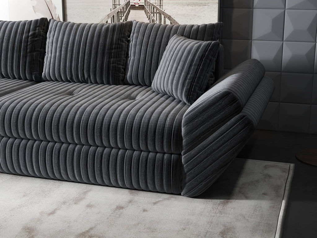 Canapea extensibilă dumonde cu ladă de depozitare si sezut confortabil din spuma high-density, Loana Ambience Gri 300x100 cm