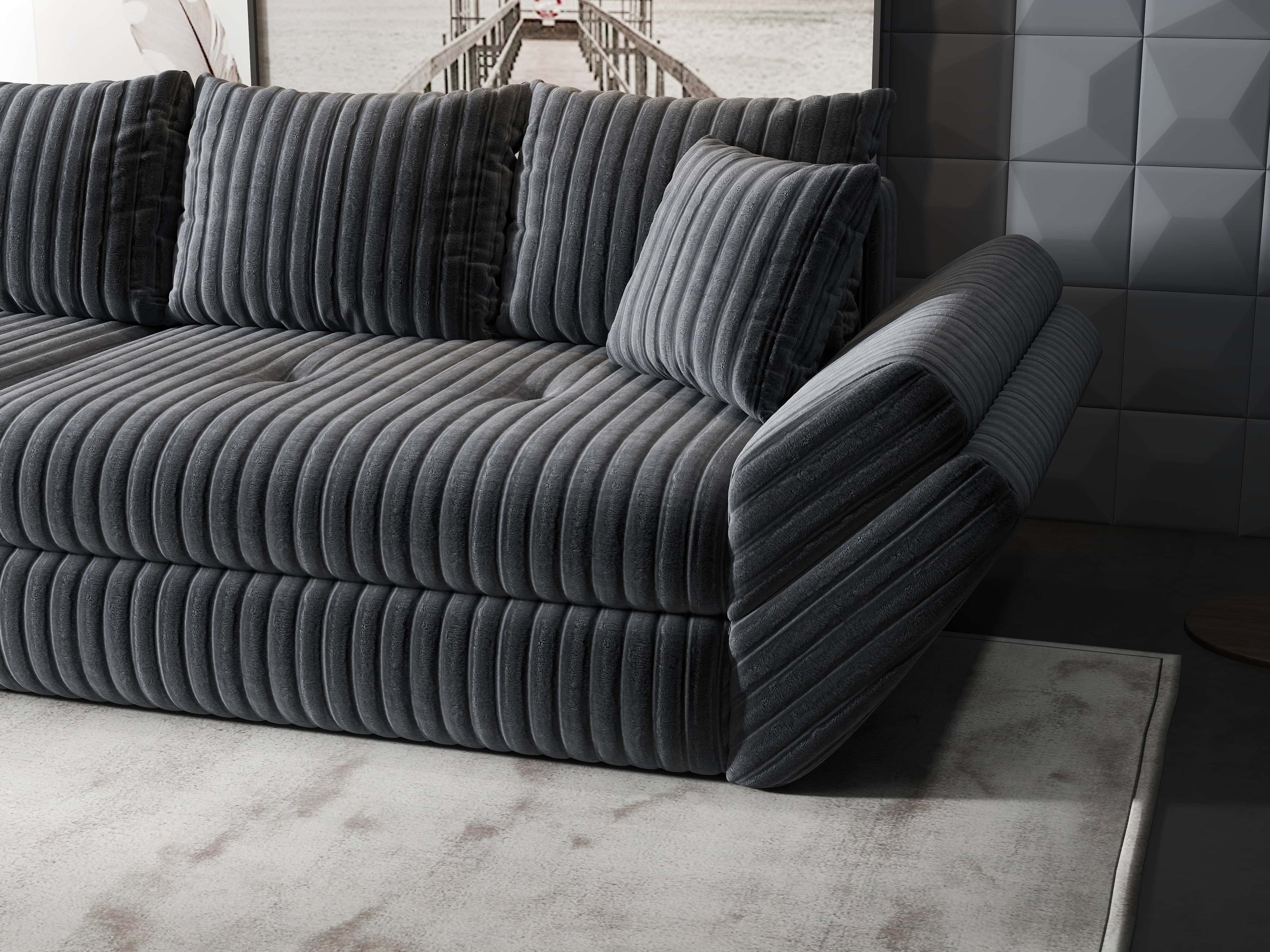 Canapea extensibilă dumonde cu ladă de depozitare si sezut confortabil din spuma high-density, Loana Ambience Gri 300x100 cm
