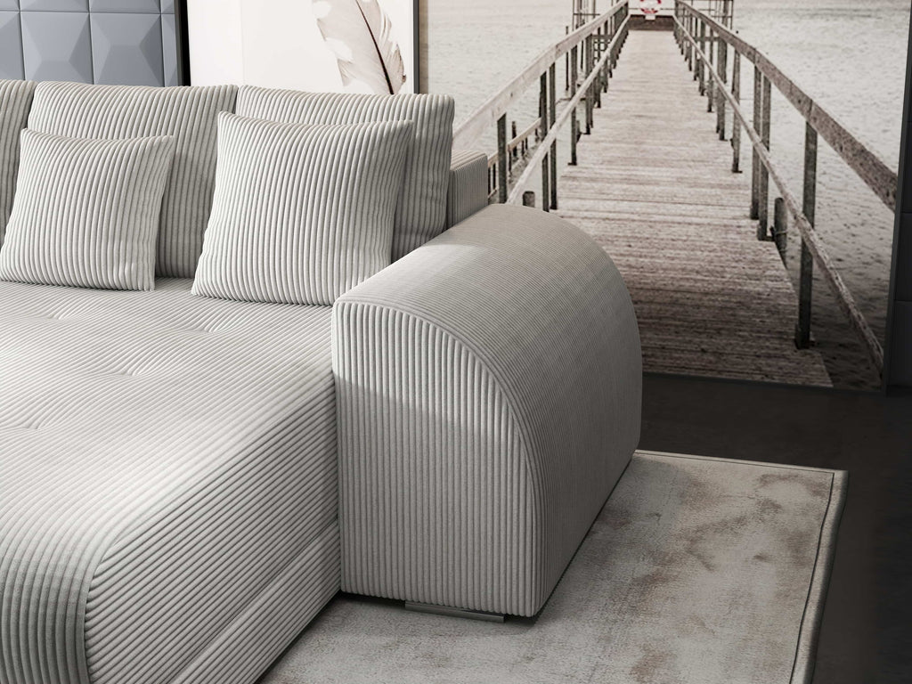 Colțar extensibil dumonde cu ladă de depozitare si sezut confortabil din spuma high-density, Verona Zoom Crem II 290x185 cm