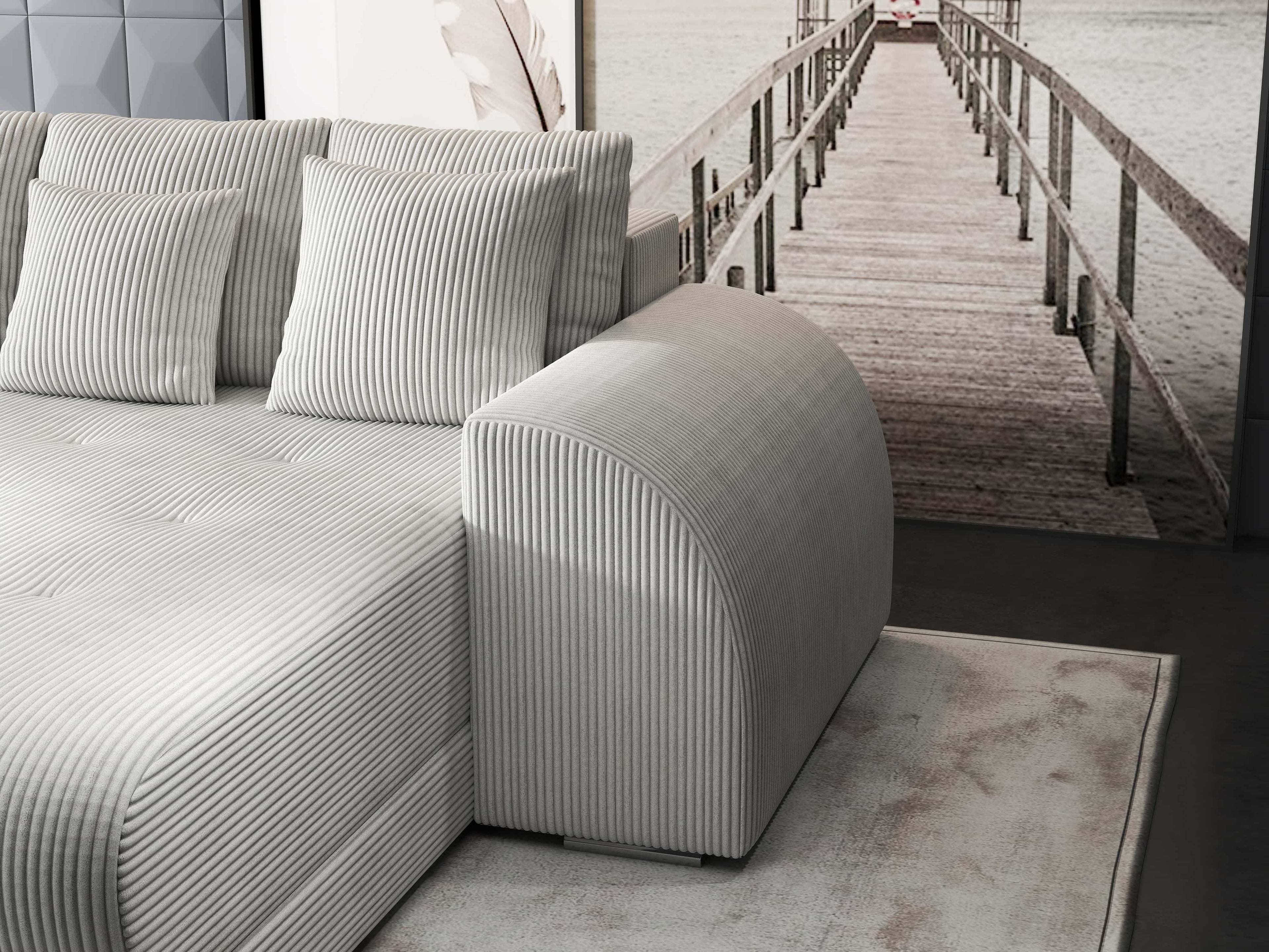 Colțar extensibil dumonde cu ladă de depozitare si sezut confortabil din spuma high-density, Verona Zoom Crem II 290x185 cm