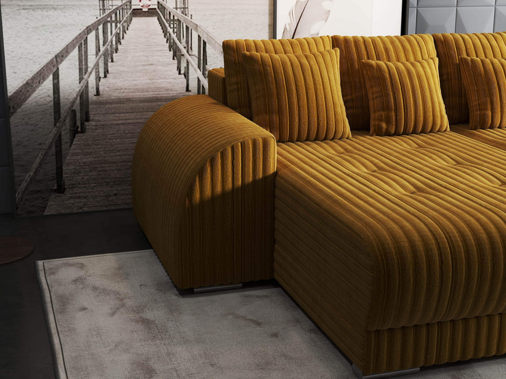 Colțar extensibil dumonde cu ladă de depozitare si sezut confortabil din spuma high-density, Verona Ambience Mustar 290x185 cm