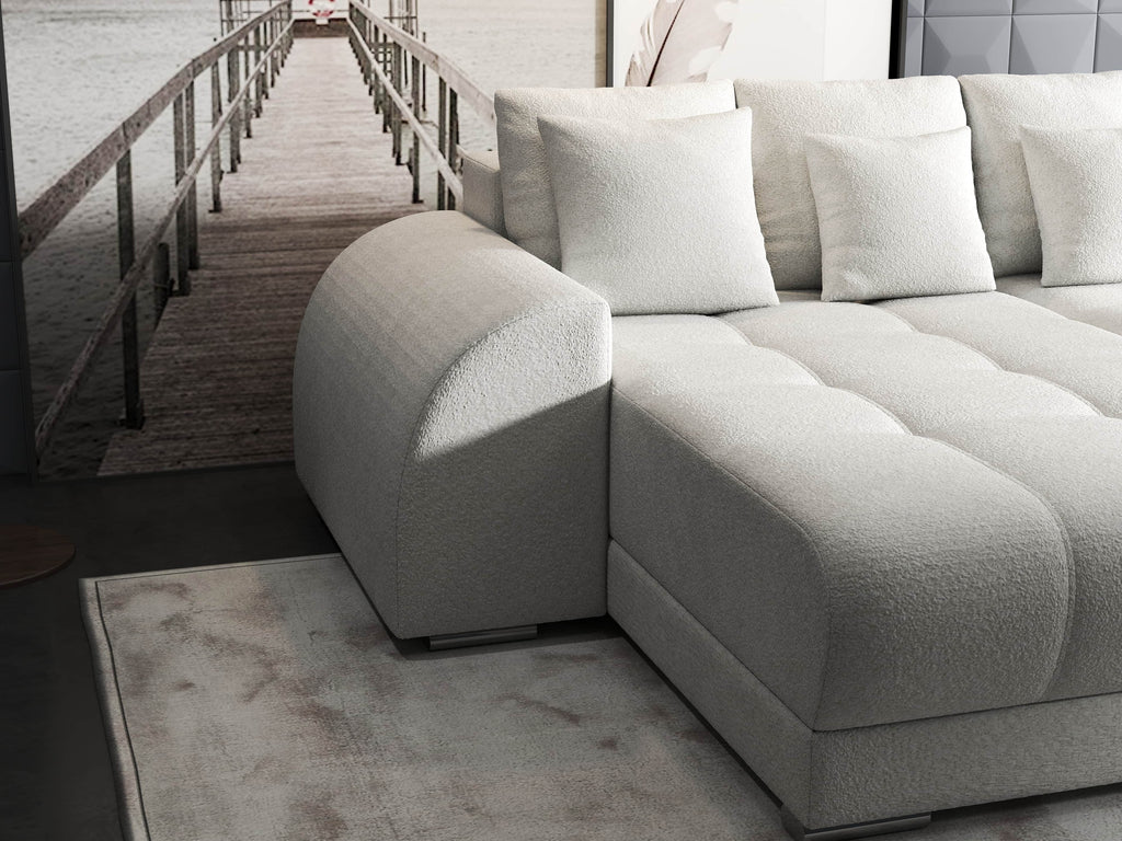 Colțar extensibil dumonde cu ladă de depozitare si sezut confortabil din spuma high-density, Verona Euphoria Ivory 290x185 cm