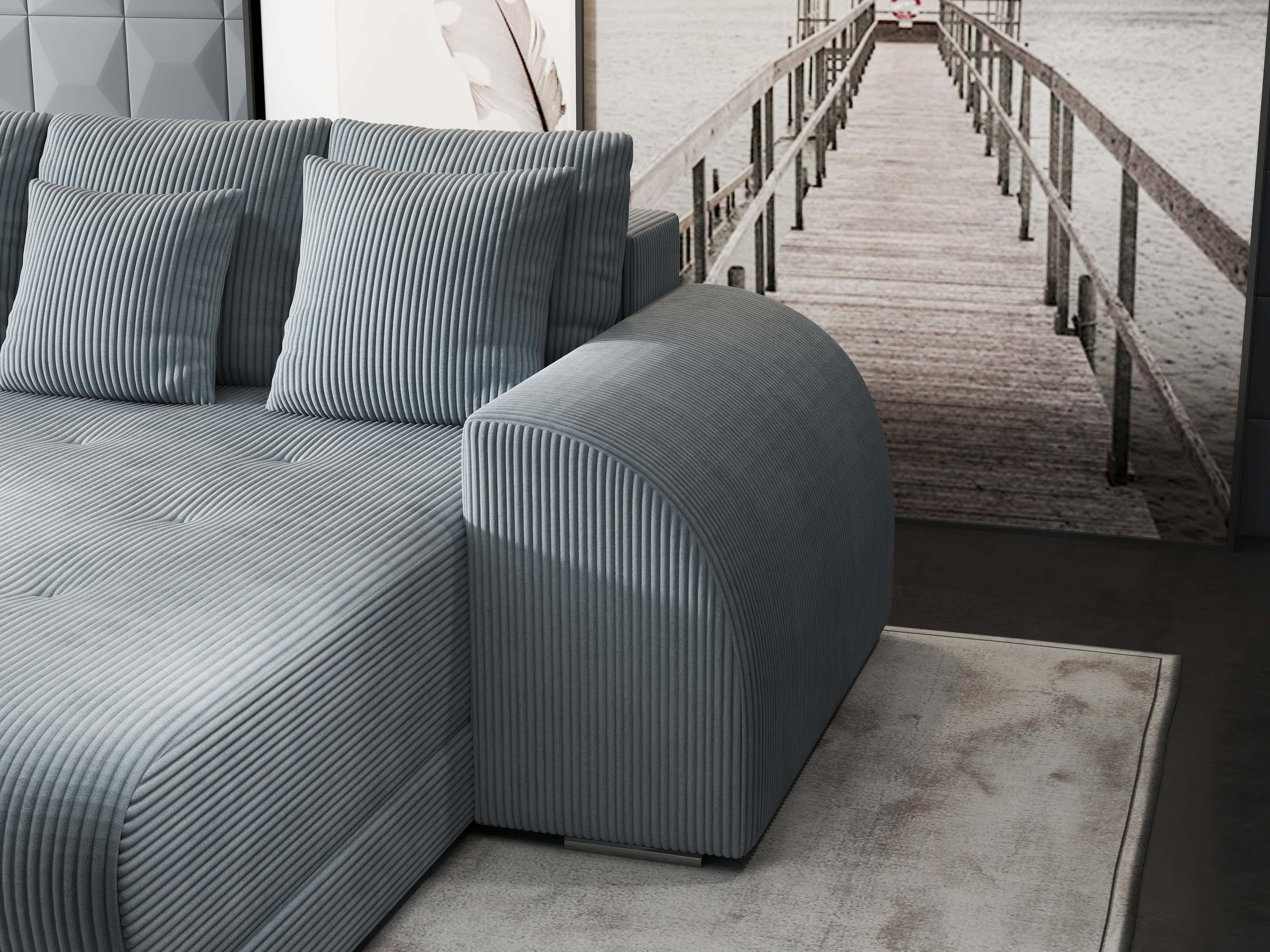 Colțar extensibil dumonde cu ladă de depozitare si sezut confortabil din spuma high-density, Verona Zoom Gri II 290x185 cm