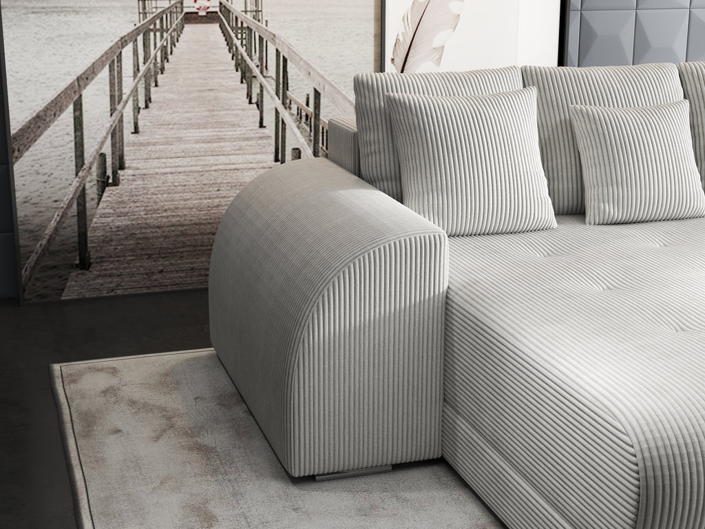 Colțar extensibil dumonde cu ladă de depozitare si sezut confortabil din spuma high-density, Verona Zoom Crem 290x185 cm