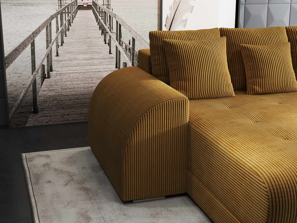 Colțar extensibil dumonde cu ladă de depozitare si sezut confortabil din spuma high-density, Verona Zoom Mustar 290x185 cm