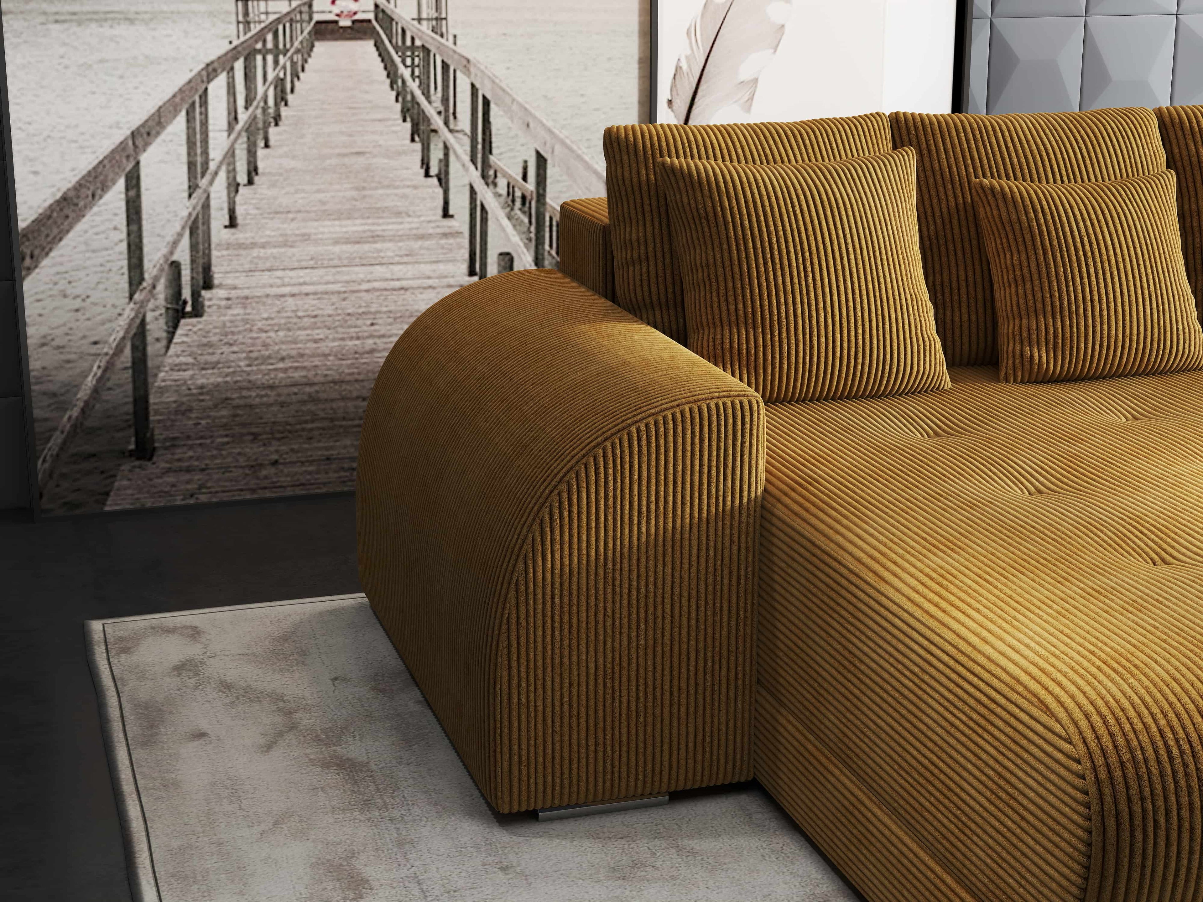 Colțar extensibil dumonde cu ladă de depozitare si sezut confortabil din spuma high-density, Verona Zoom Mustar 290x185 cm