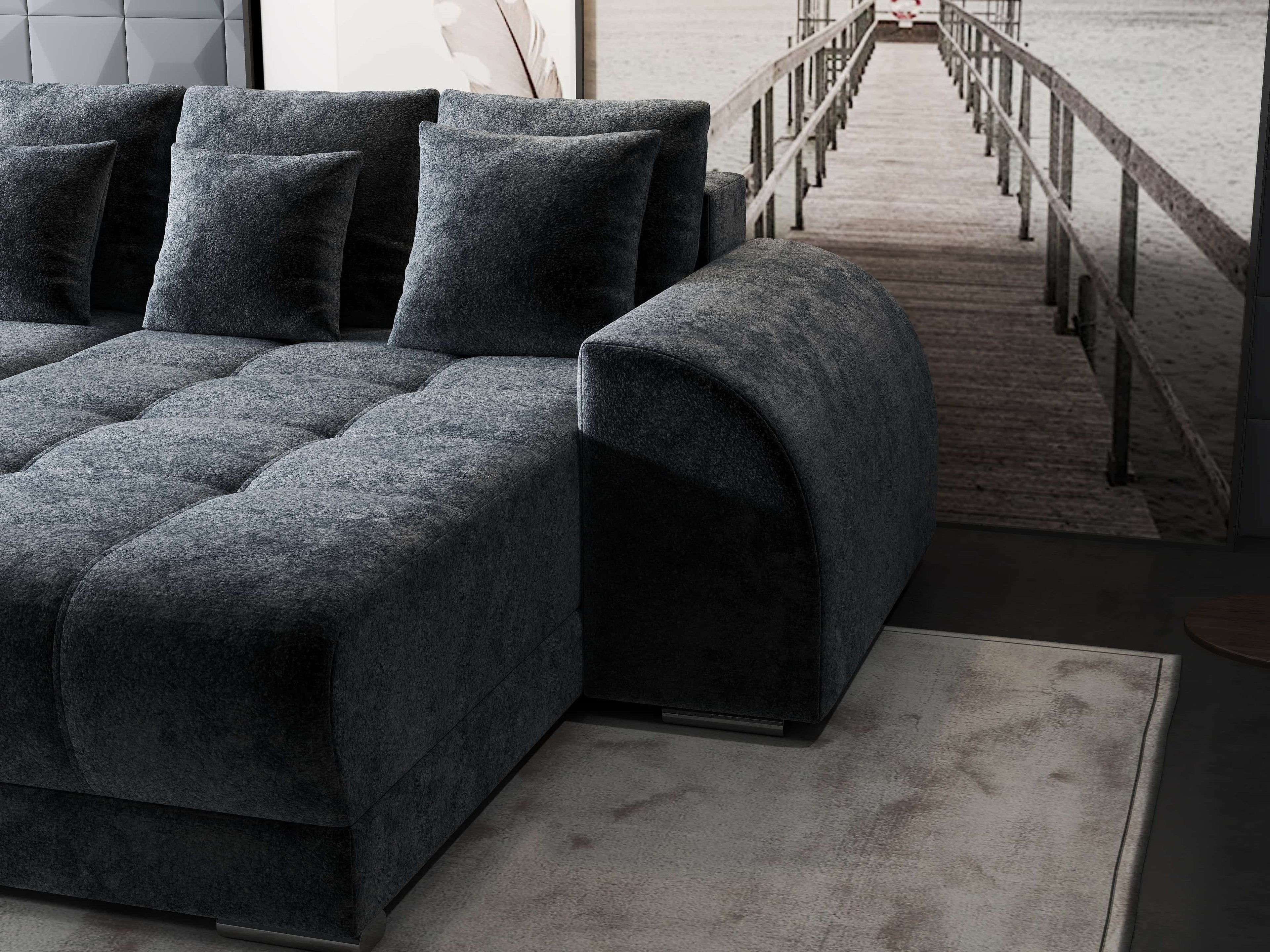 Colțar extensibil dumonde cu ladă de depozitare si sezut confortabil din spuma high-density, Verona Euphoria Grafit II 290x185 cm