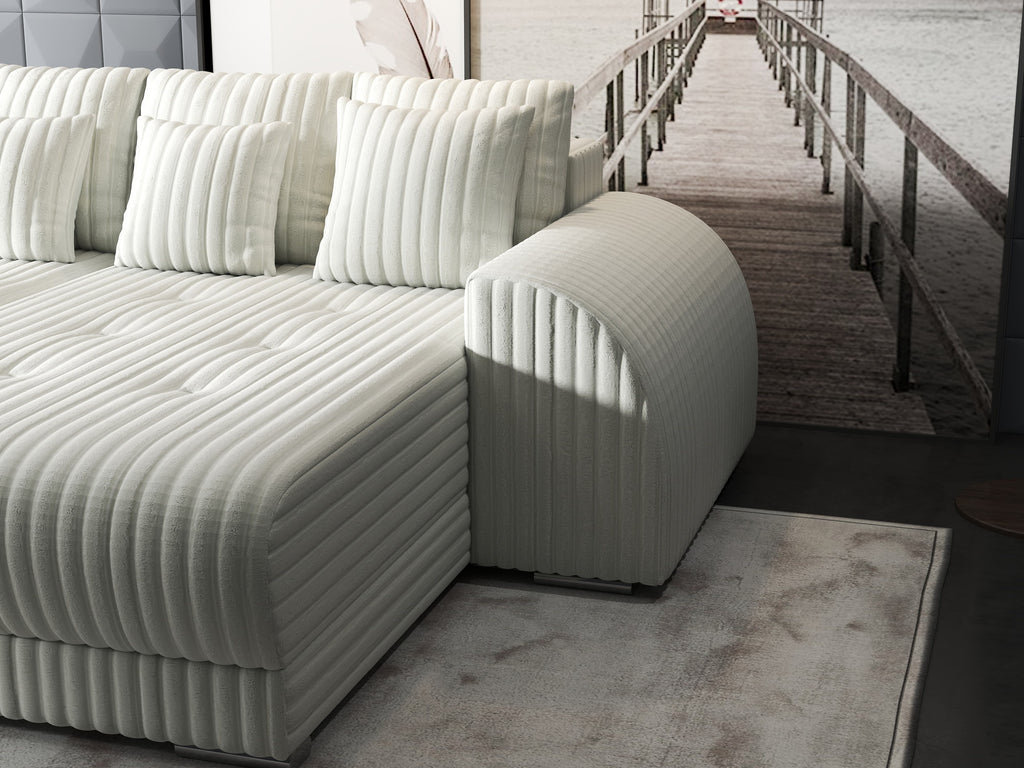 Colțar extensibil dumonde cu ladă de depozitare si sezut confortabil din spuma high-density, Verona Ambience Ivory II 290x185 cm