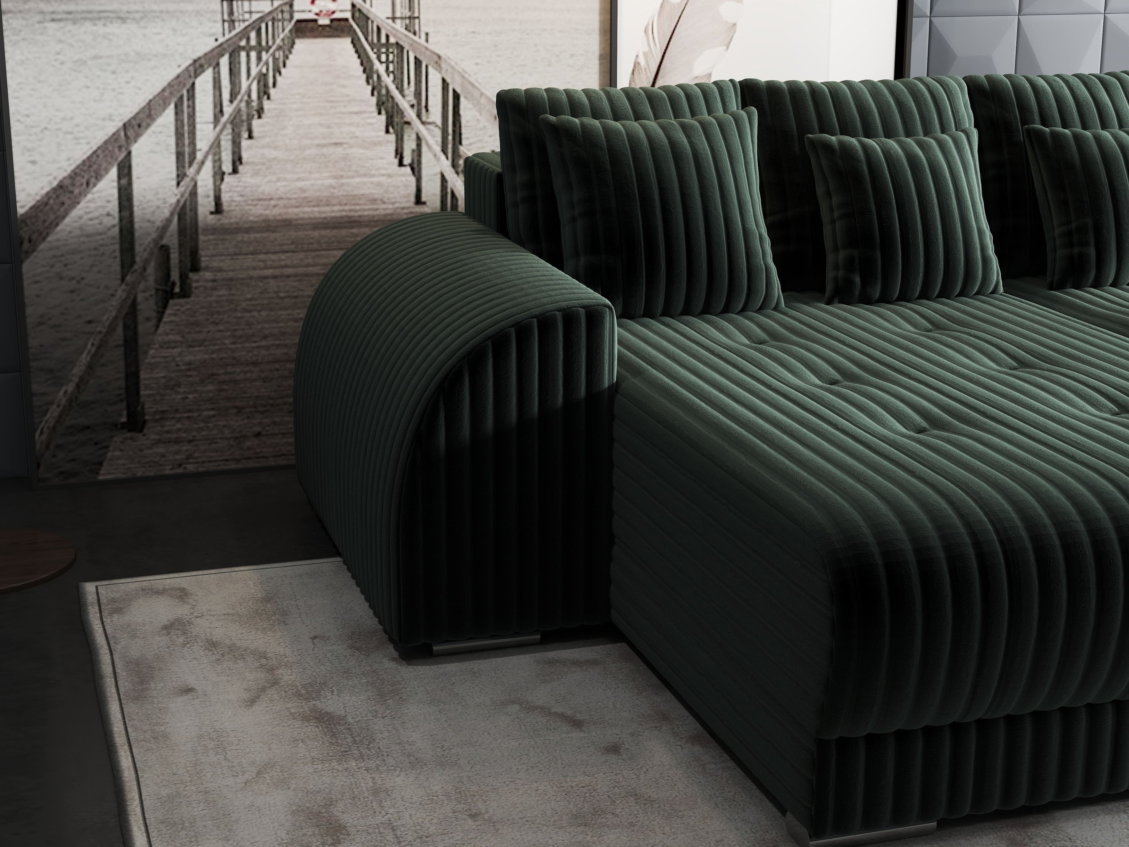 Colțar extensibil dumonde cu ladă de depozitare si sezut confortabil din spuma high-density, Verona Ambience Verde 290x185 cm