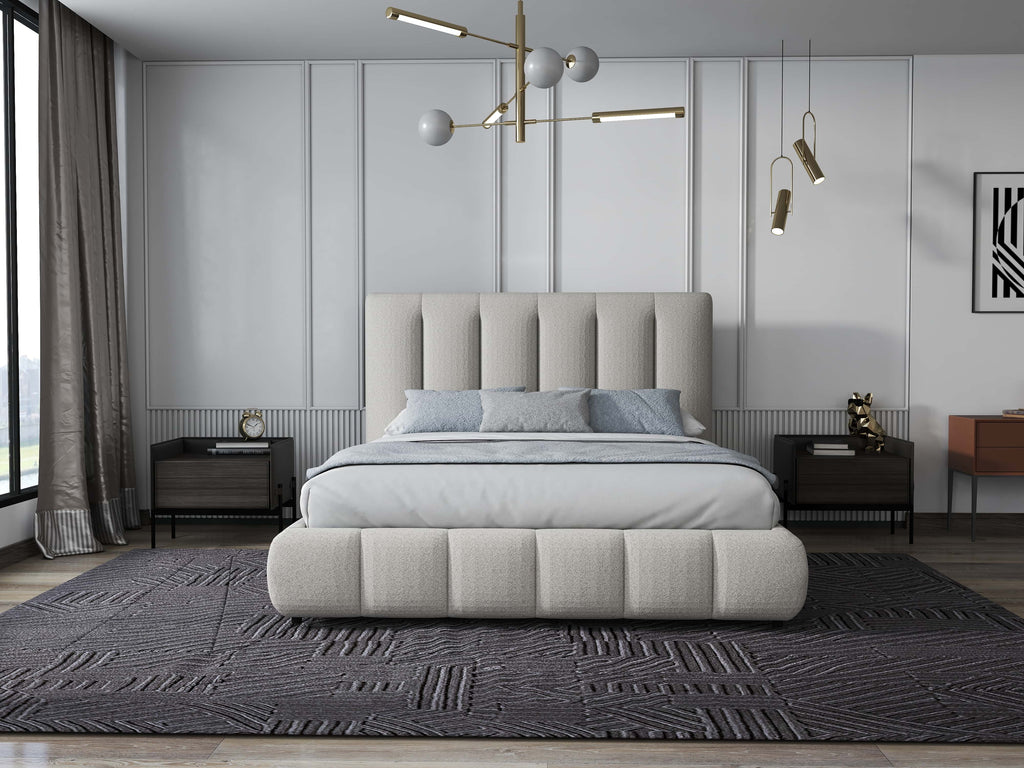 Pat dormitor dumonde, tapitat gri, Divaneo 160x200 cm, somiera rabatabila inclusa, spatiu depozitare