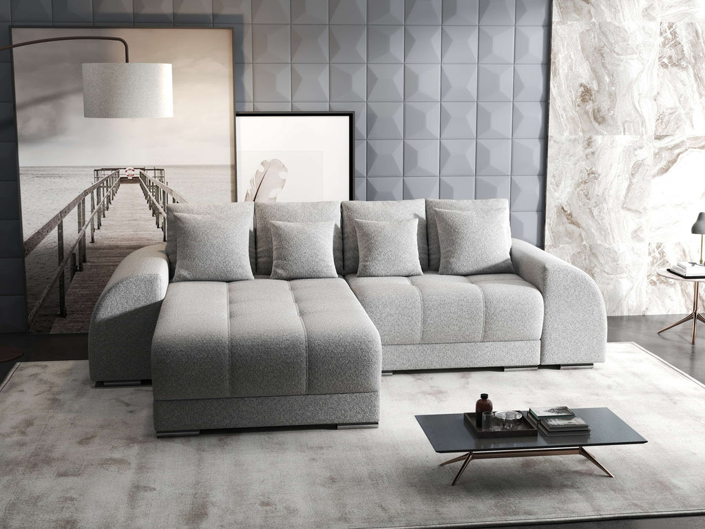 Colțar extensibil dumonde cu ladă de depozitare si sezut confortabil din spuma high-density, Verona Euphoria Dove 290x185 cm