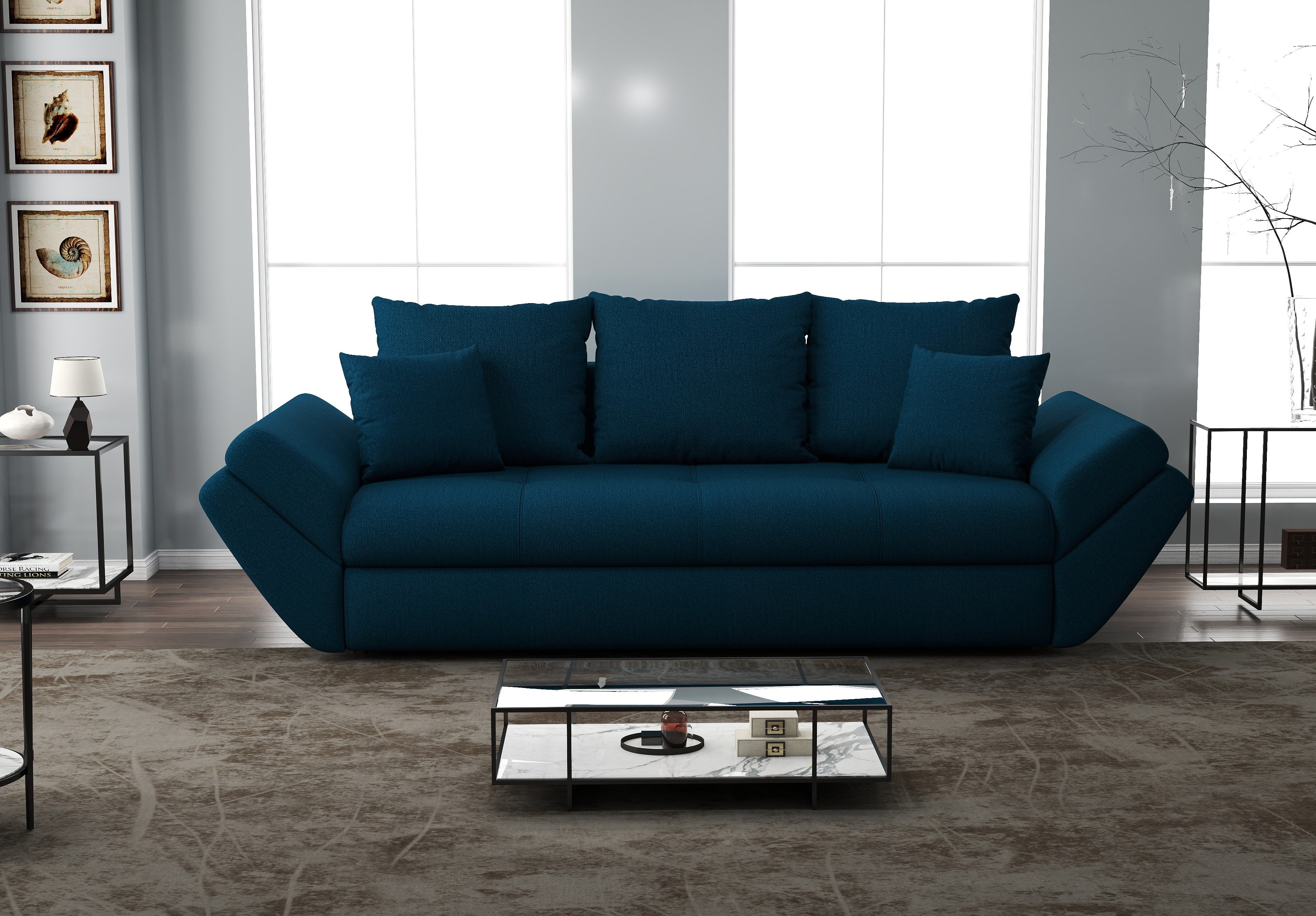 Canapea extensibilă dumonde cu ladă de depozitare si sezut confortabil din spuma high-density, Loana Enjoy Petrol 250x100 cm