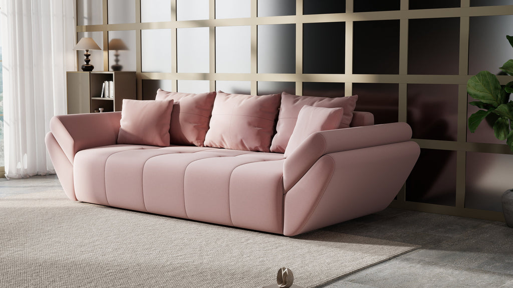 Canapea extensibilă dumonde cu ladă de depozitare si sezut confortabil din spuma high-density, Berlin Royal Pink 250x100 cm