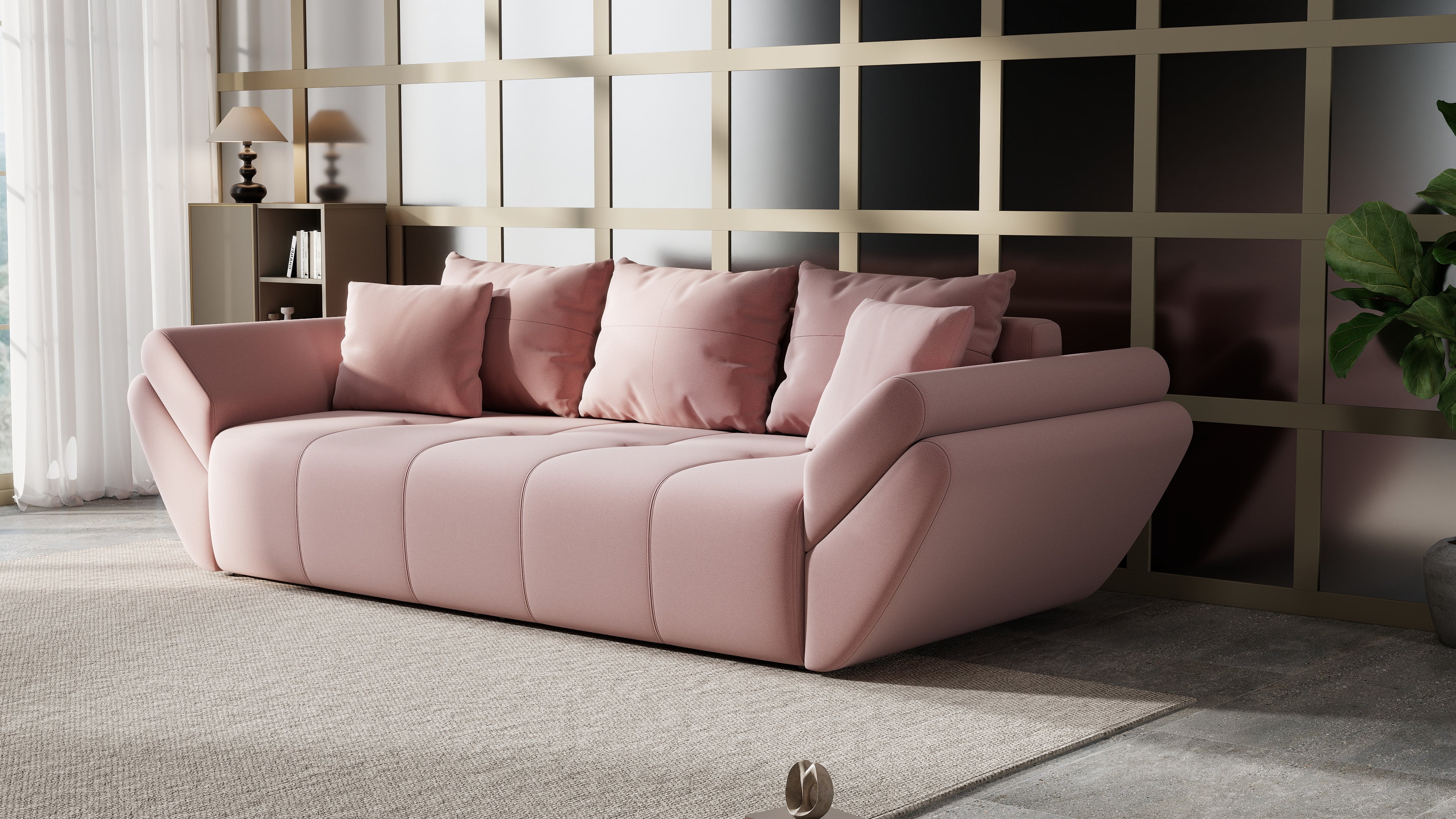 Canapea extensibilă dumonde cu ladă de depozitare si sezut confortabil din spuma high-density, Berlin Royal Pink 250x100 cm