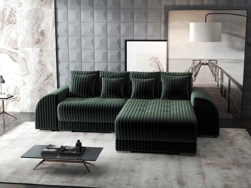 Colțar extensibil dumonde cu ladă de depozitare si sezut confortabil din spuma high-density, Verona Ambience Verde II 290x185 cm