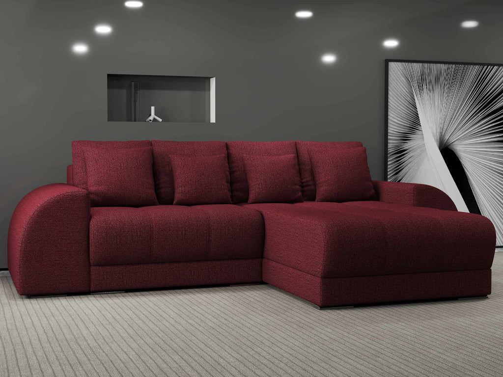 Colțar extensibil dumonde cu ladă de depozitare si sezut confortabil din spuma high-density, Verona Enjoy Rosu II 290x185 cm
