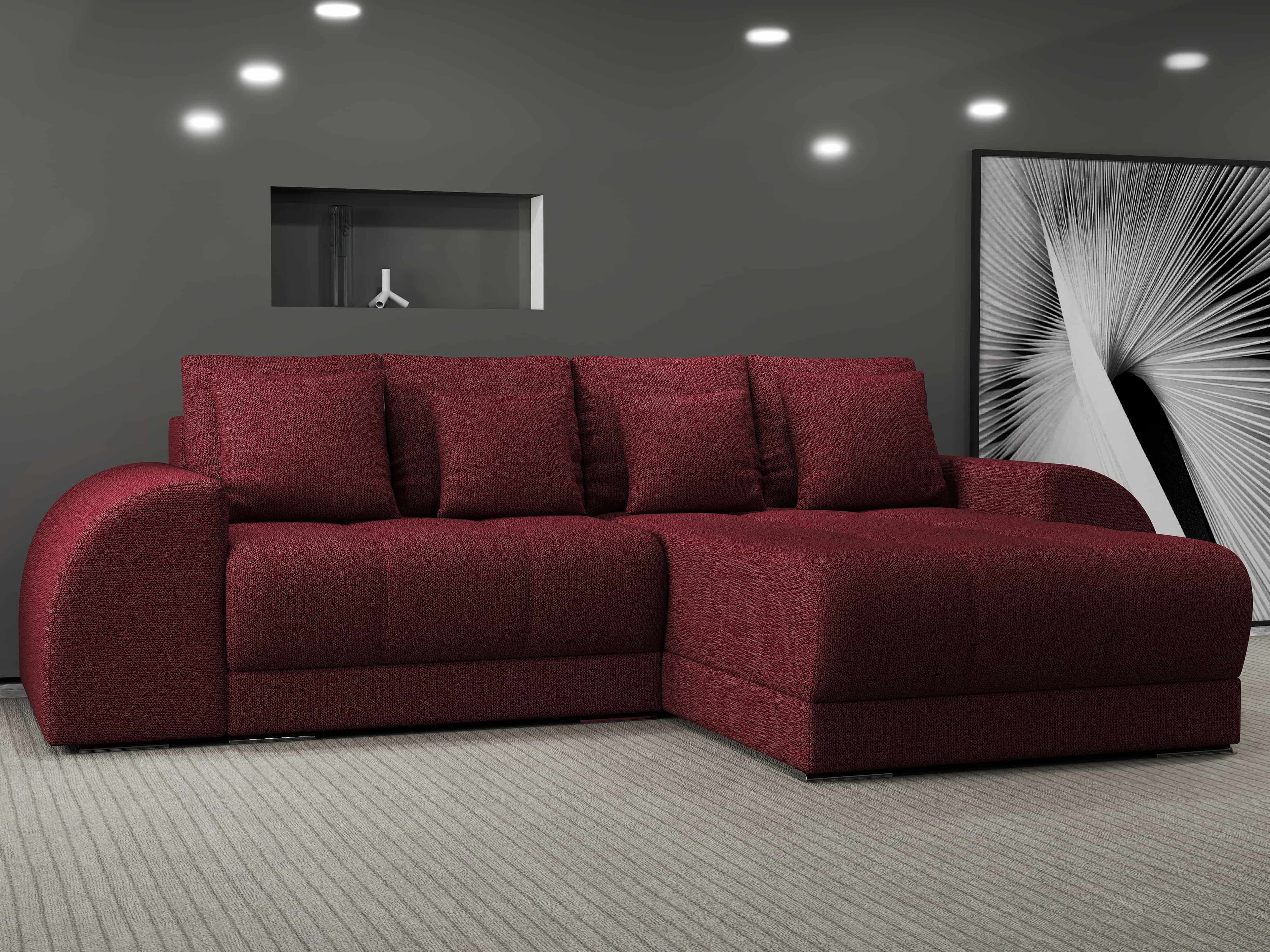 Colțar extensibil dumonde cu ladă de depozitare si sezut confortabil din spuma high-density, Verona Enjoy Rosu II 290x185 cm