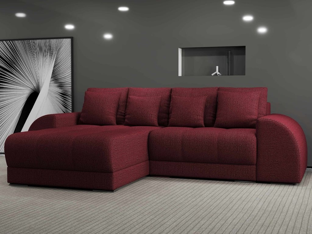 Colțar extensibil dumonde cu ladă de depozitare si sezut confortabil din spuma high-density, Verona Enjoy Rosu 290x185 cm