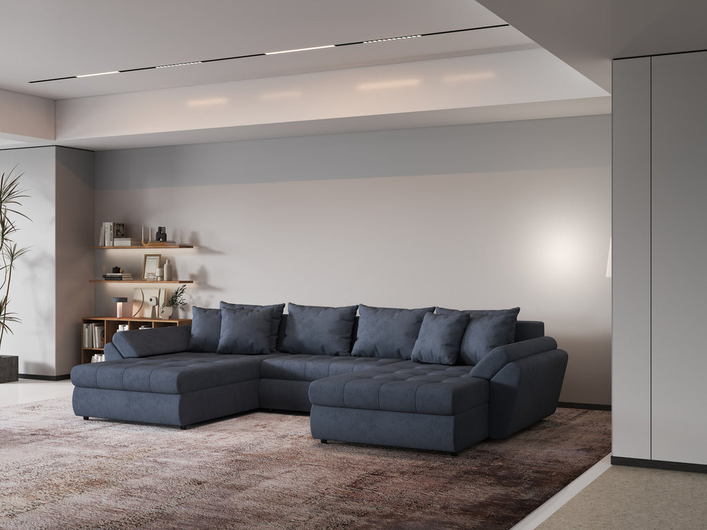Colțar extensibil dumonde cu ladă de depozitare si sezut confortabil din spuma high-density, Loana U Enjoy Antracit 355x185 cm