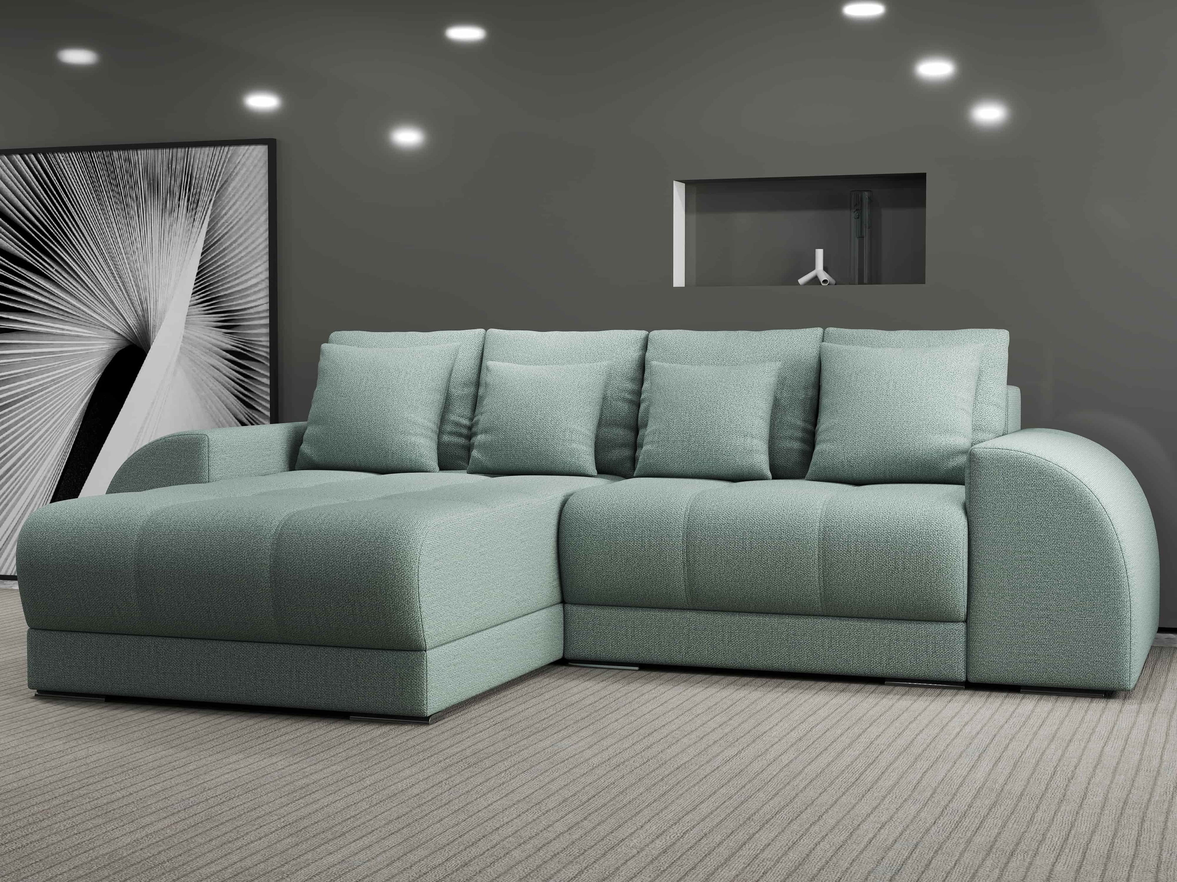 Colțar extensibil dumonde cu ladă de depozitare si sezut confortabil din spuma high-density, Verona Enjoy Mint 290x185 cm