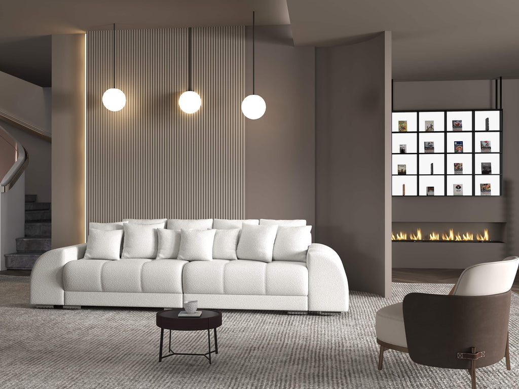 Canapea extensibilă dumonde cu 2 lăzi de depozitare si sezut confortabil din spuma high-density, Verona Euphoria Ivory 310x100 cm