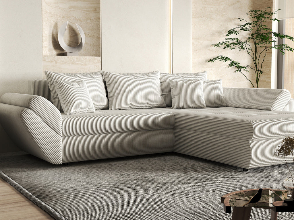 Colțar extensibil dumonde cu ladă de depozitare si sezut confortabil din spuma high-density, Loana Zoom Crem II 270x185 cm