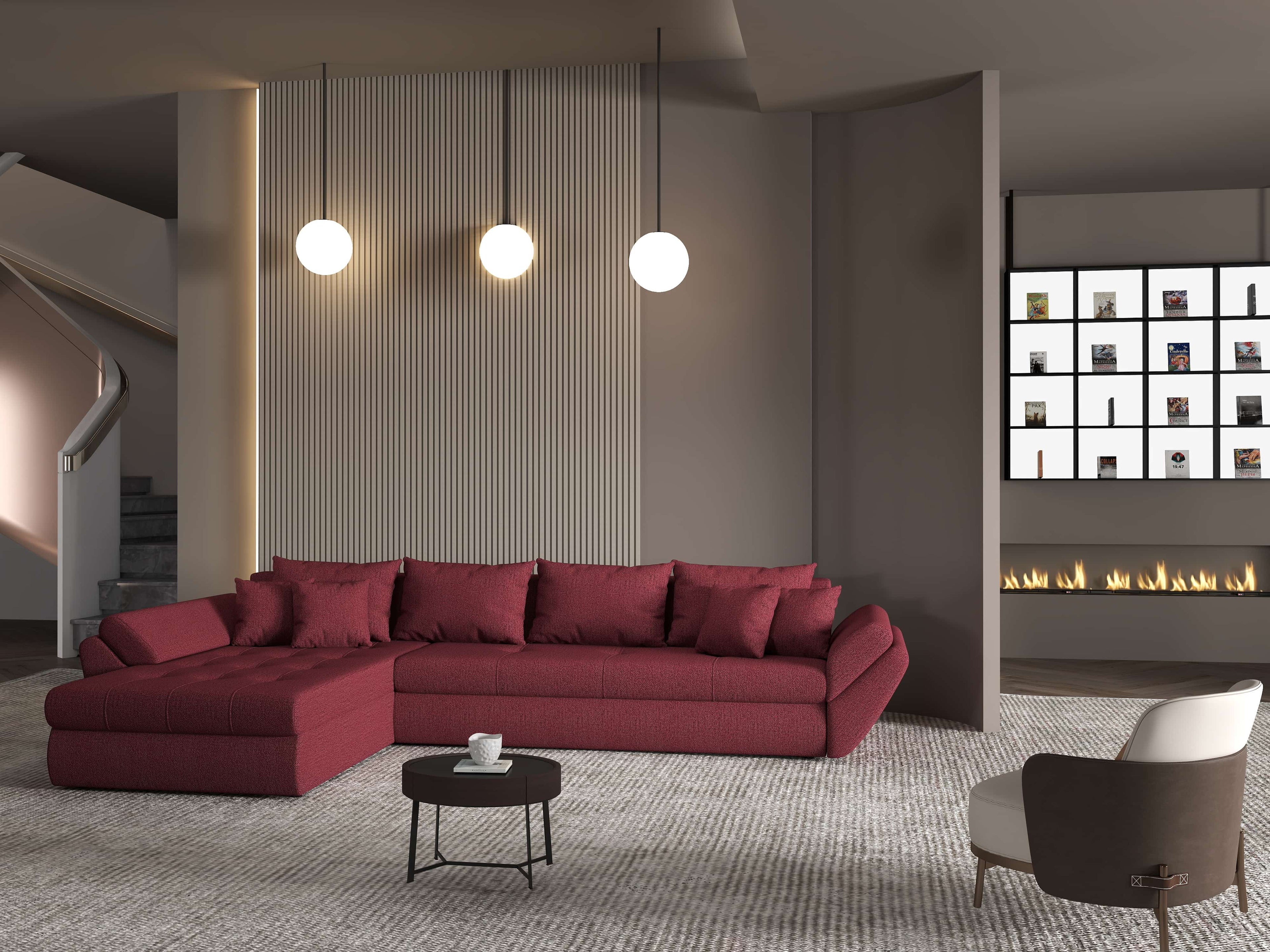 Colțar extensibil dumonde cu ladă de depozitare si sezut confortabil din spuma high-density, Loana XL Enjoy Winery 335x185 cm