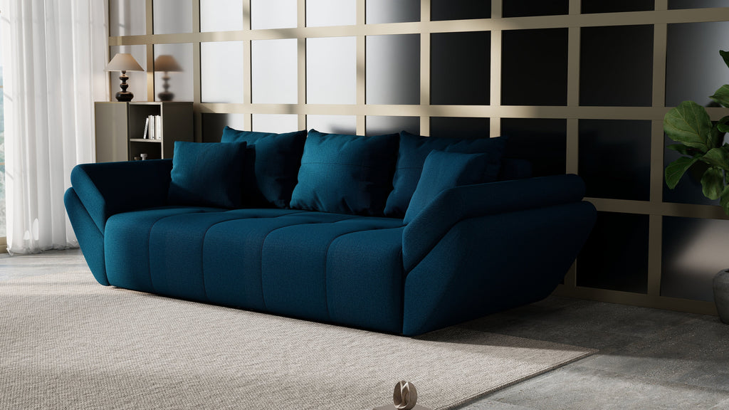 Canapea extensibilă dumonde cu ladă de depozitare si sezut confortabil din spuma high-density, Berlin Enjoy Petrol 250x100 cm