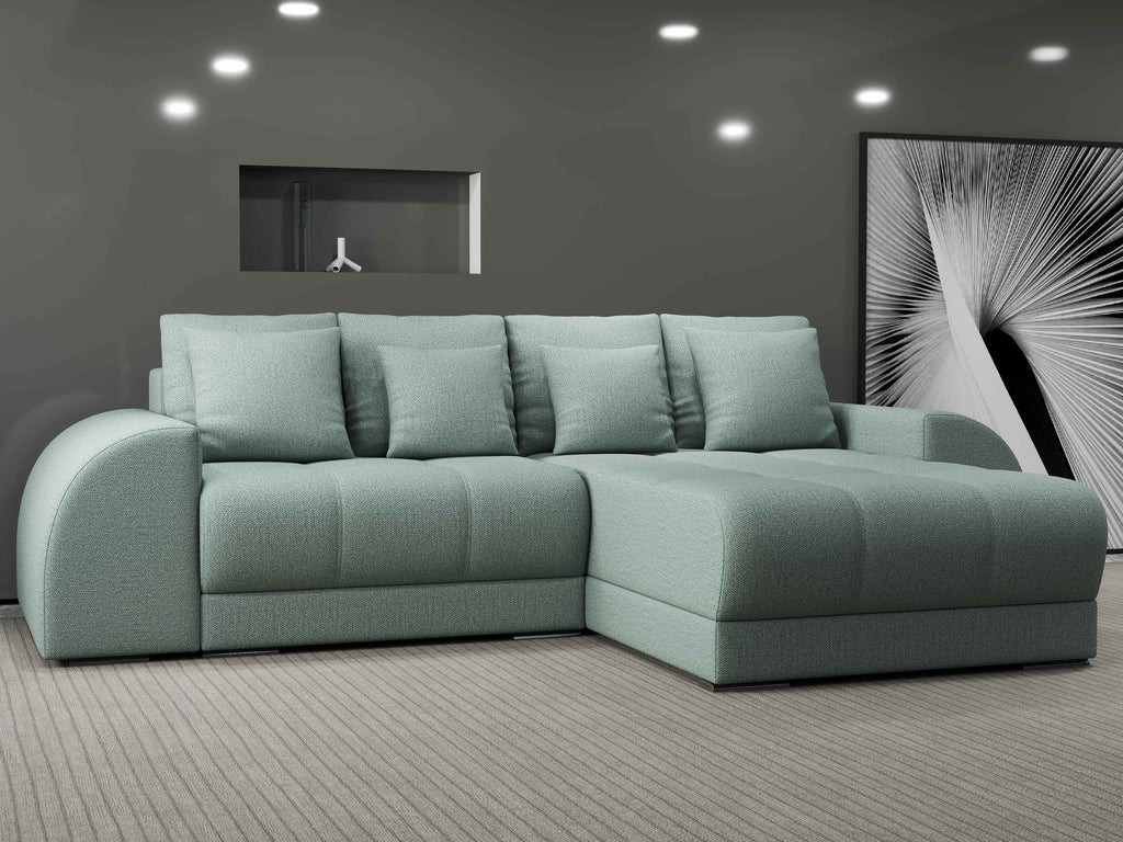 Colțar extensibil dumonde cu ladă de depozitare si sezut confortabil din spuma high-density, Verona Enjoy Mint II 290x185 cm