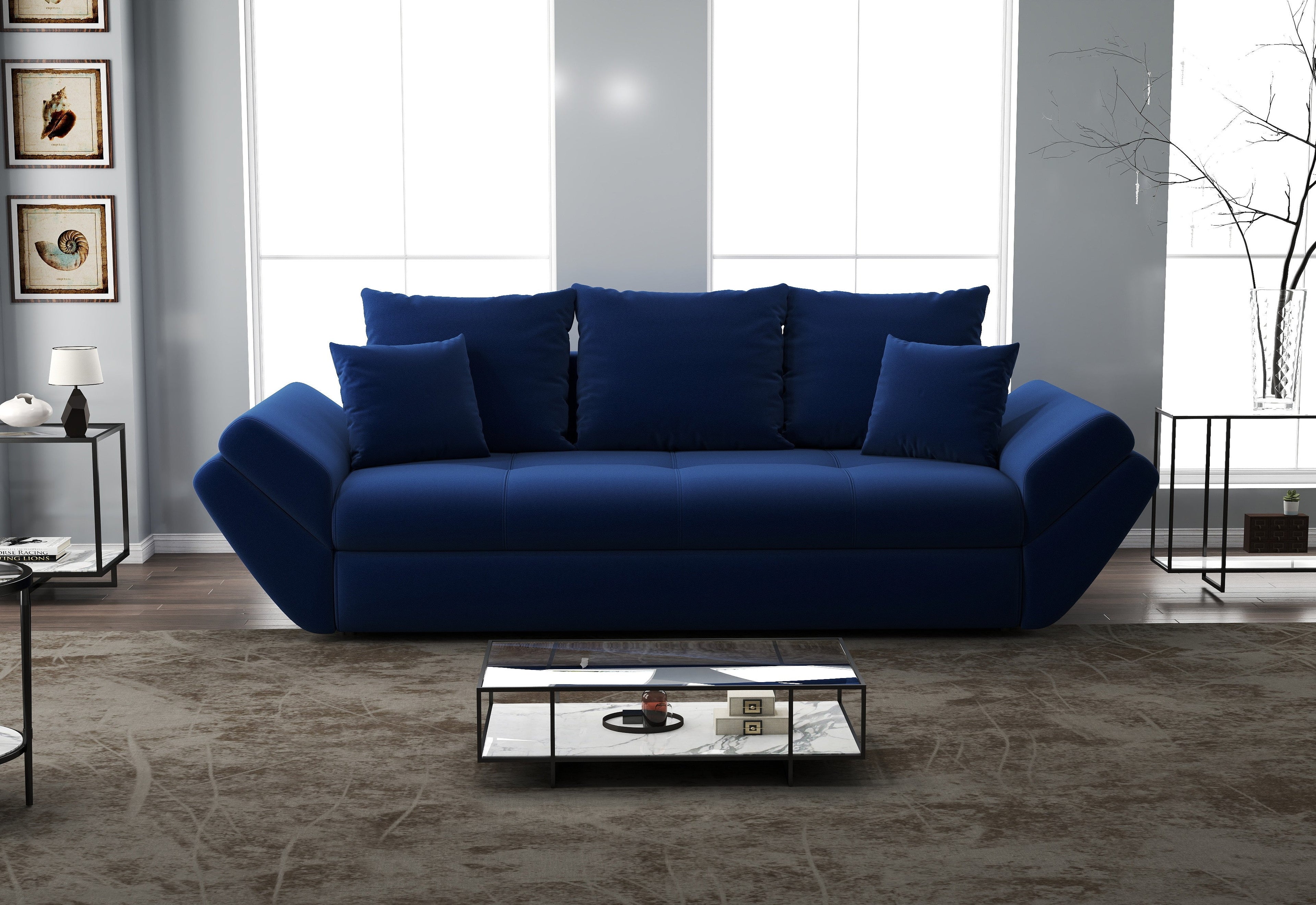 Canapea extensibilă dumonde cu ladă de depozitare si sezut confortabil din spuma high-density, Loana Royal Blue 250x100 cm